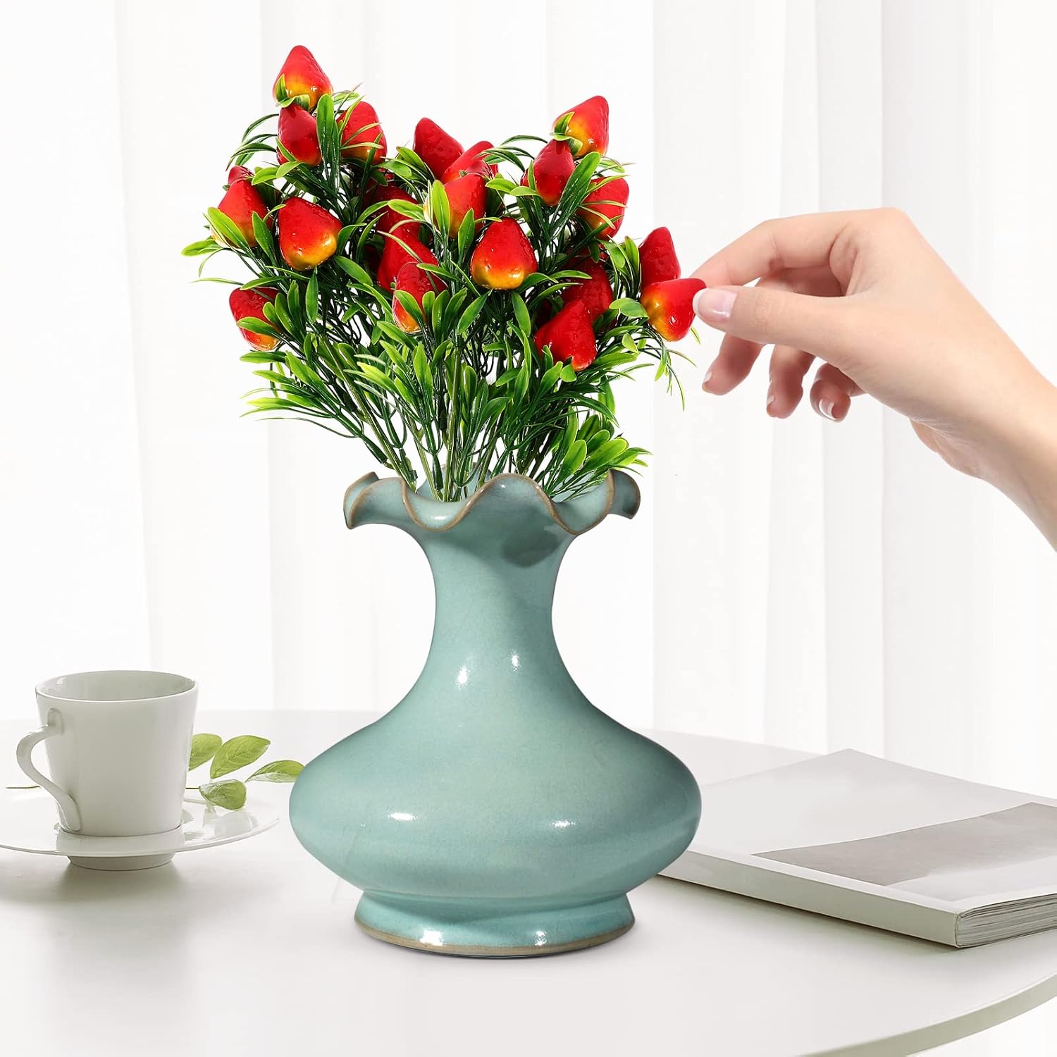MAGICLULU 2pcs Artificial Strawberry Plants Fake Strawberry Fruit Flower Stem for Home Wedding Party Decor