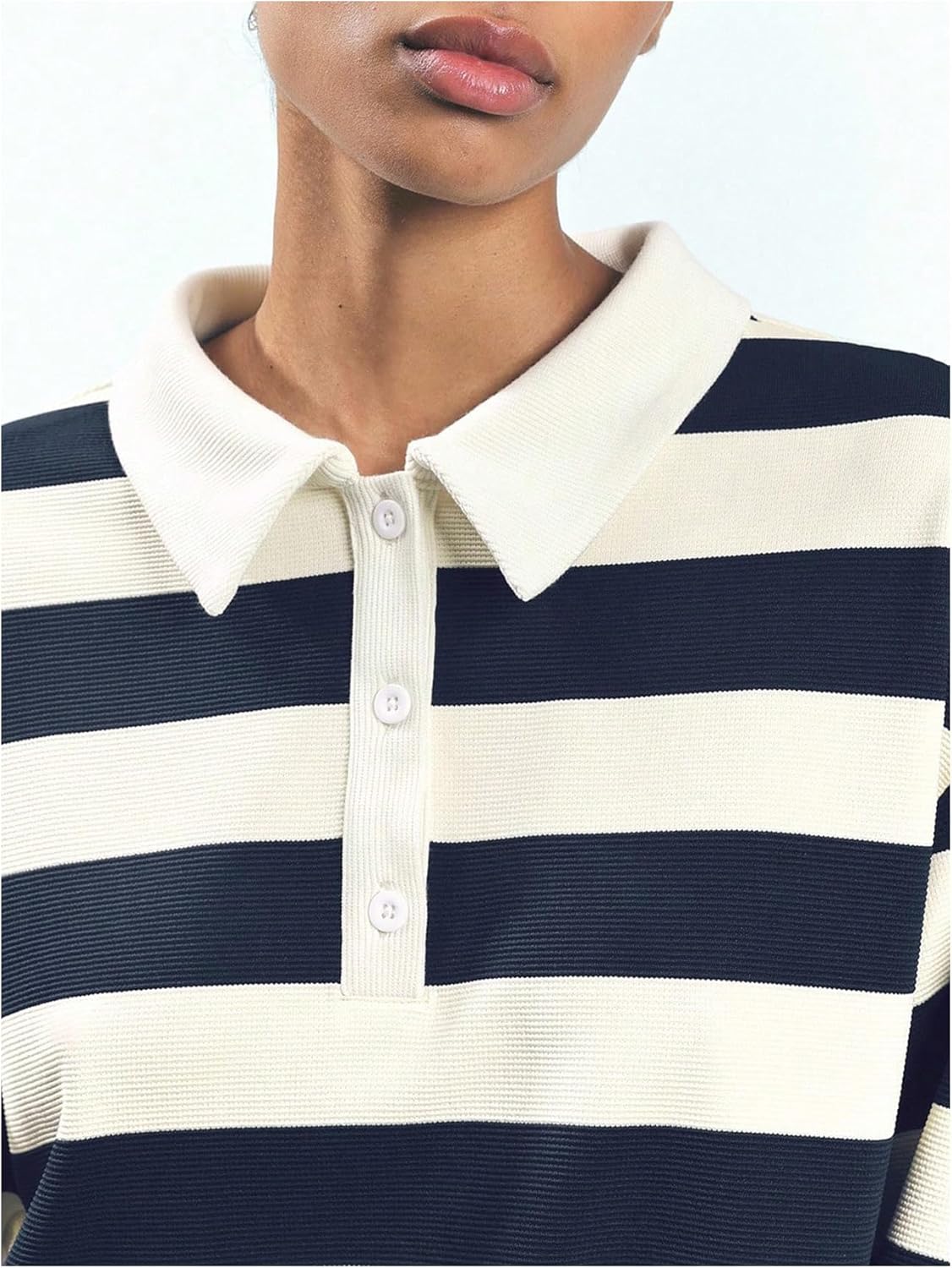 Milumia Women's Striped Long Sleeve Collared T Shirt Colorblock Drop Shoulder Loose Sweatshirt Tee Tops - Image 5