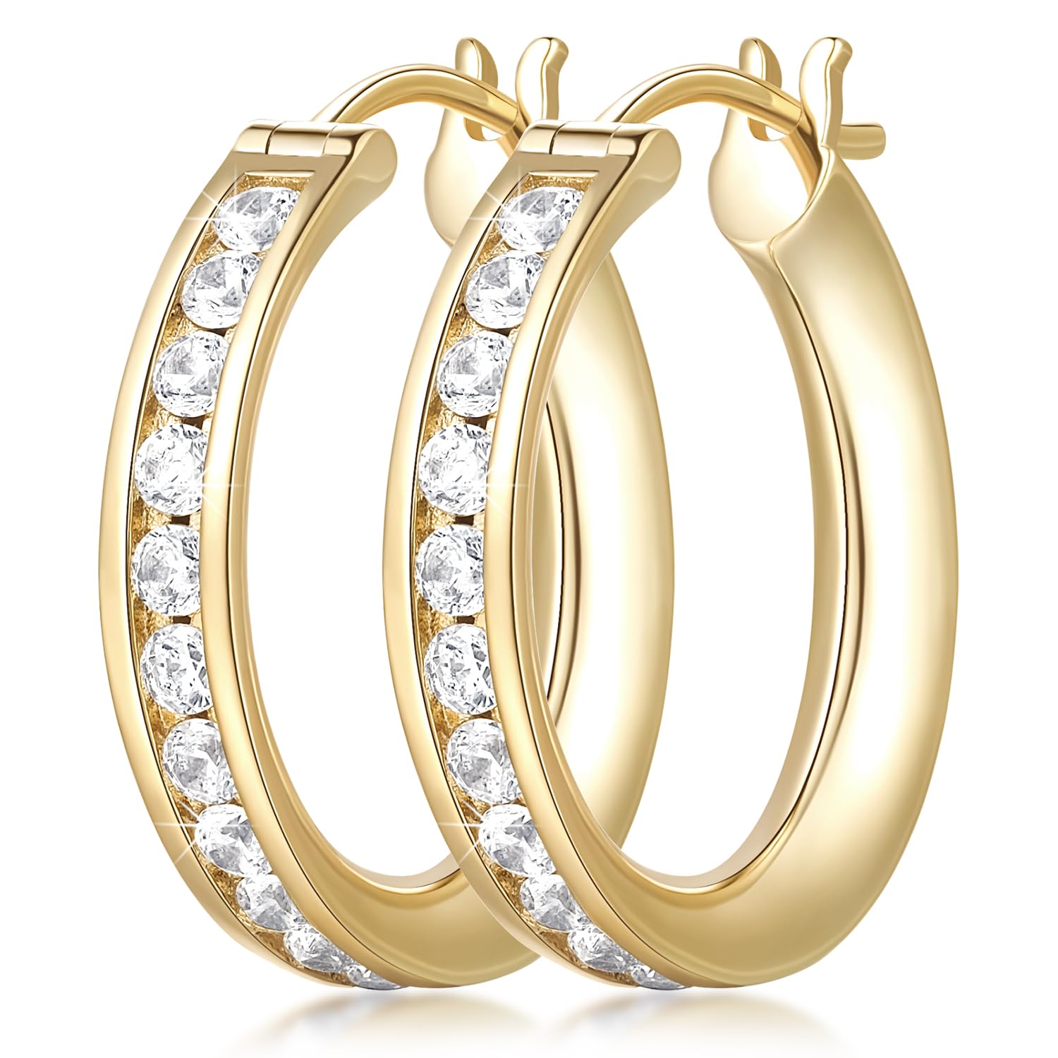 Fanglcy Gold Hoop Earrings 14K Gold Hoop Earrings for Women Comfortable Womens Earring Radiant Cubic Zirconia Hypoallergenic Lightweight