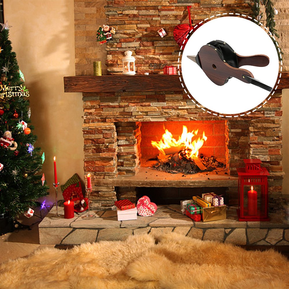 Soffietto in legno per camino, soffietto in pelle, per camini, barbecue e campeggio, con cinturino in pelle appeso, set manuale per barbecue