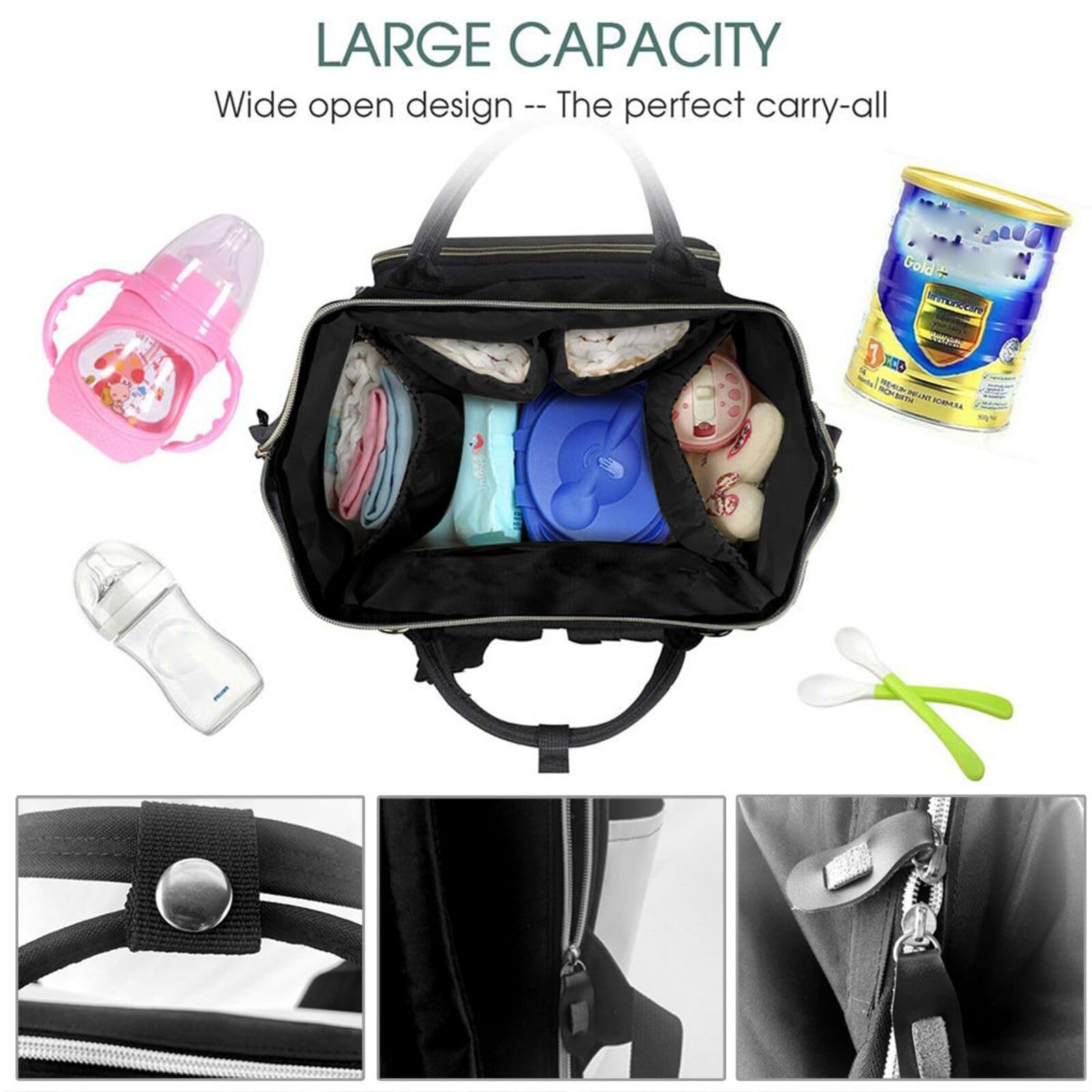 Sac à langer multifonction avec matelas à langer, porte-tétine et sac à dos de grande capacité, sac à dos de voyage pour maman