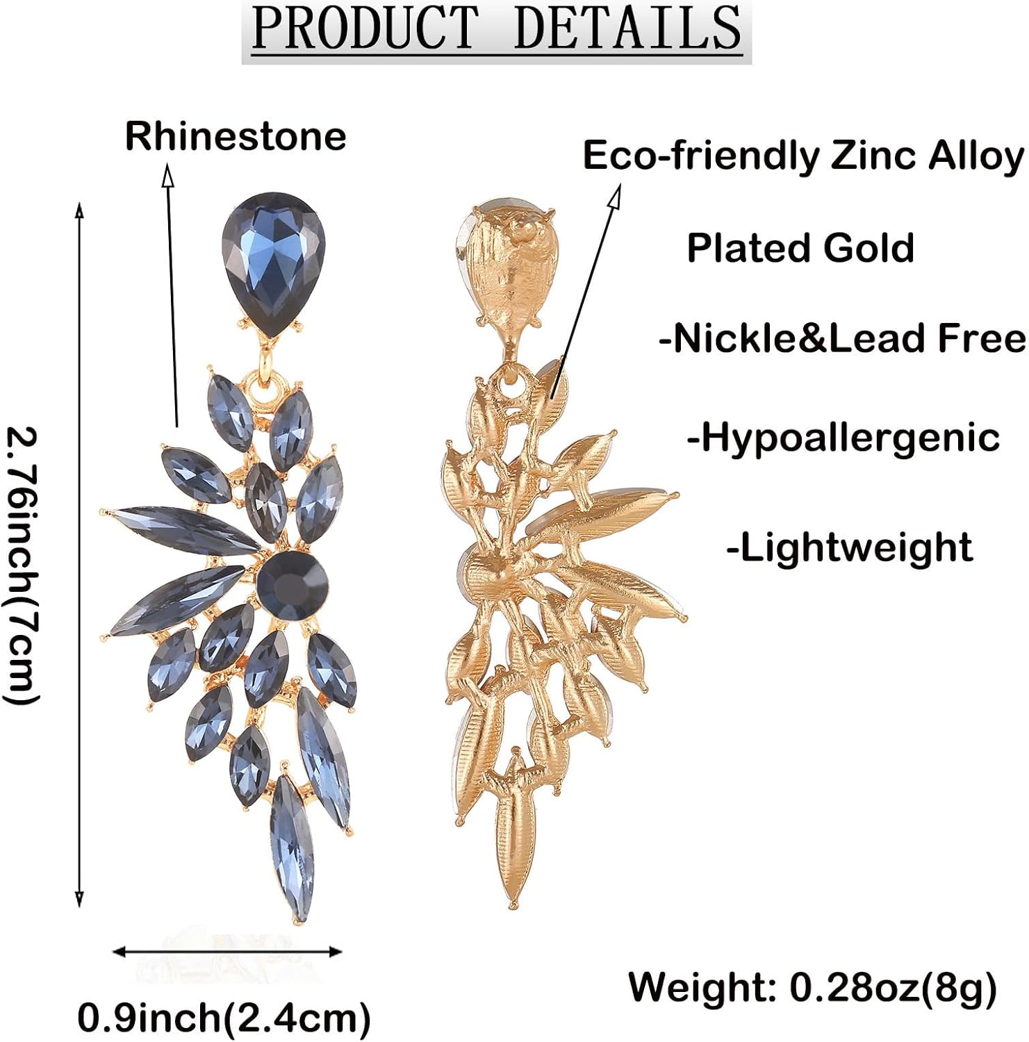 Rhinestone Statement Earrings Cluster Crystal Drop Dangle Earrings Teardrop Chandelier Earring Dangling Prom Wedding Bridal Earrings for Women - Image 6