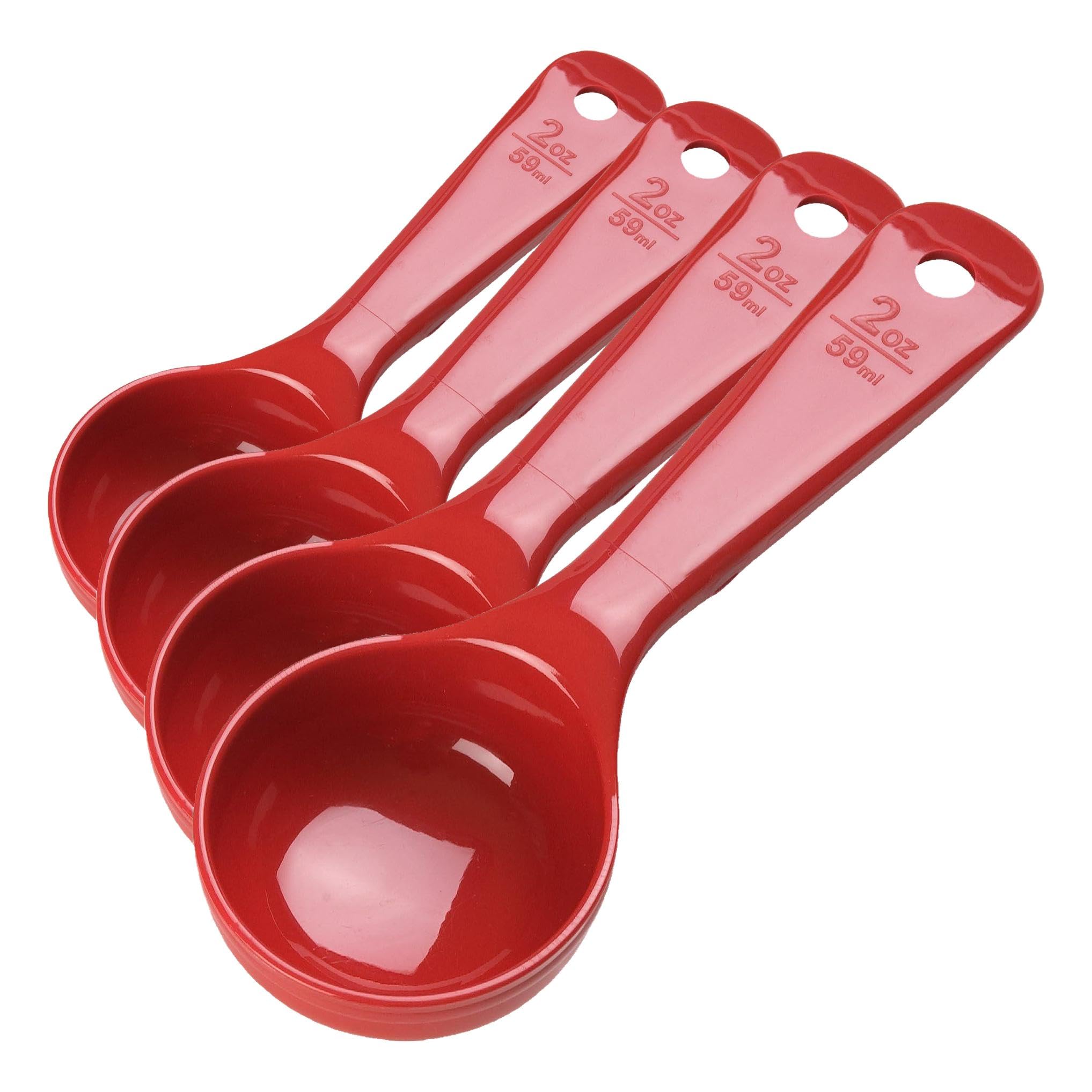 Carlisle FoodService Products Measure Miser Solid Measuring Spoon with Short Handle, 2 Ounces, Red, 1 Count (Pack of 4)