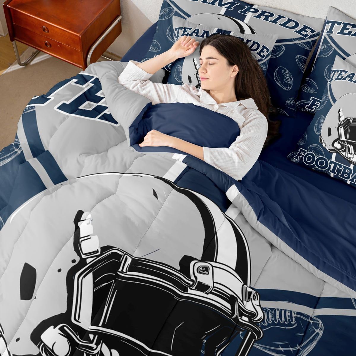 Feelyou フットボール掛け布団セット ツインサイズ 7ピース ボールゲーム 寝具セット 子供 男の子 女の子 ラグビーベッド