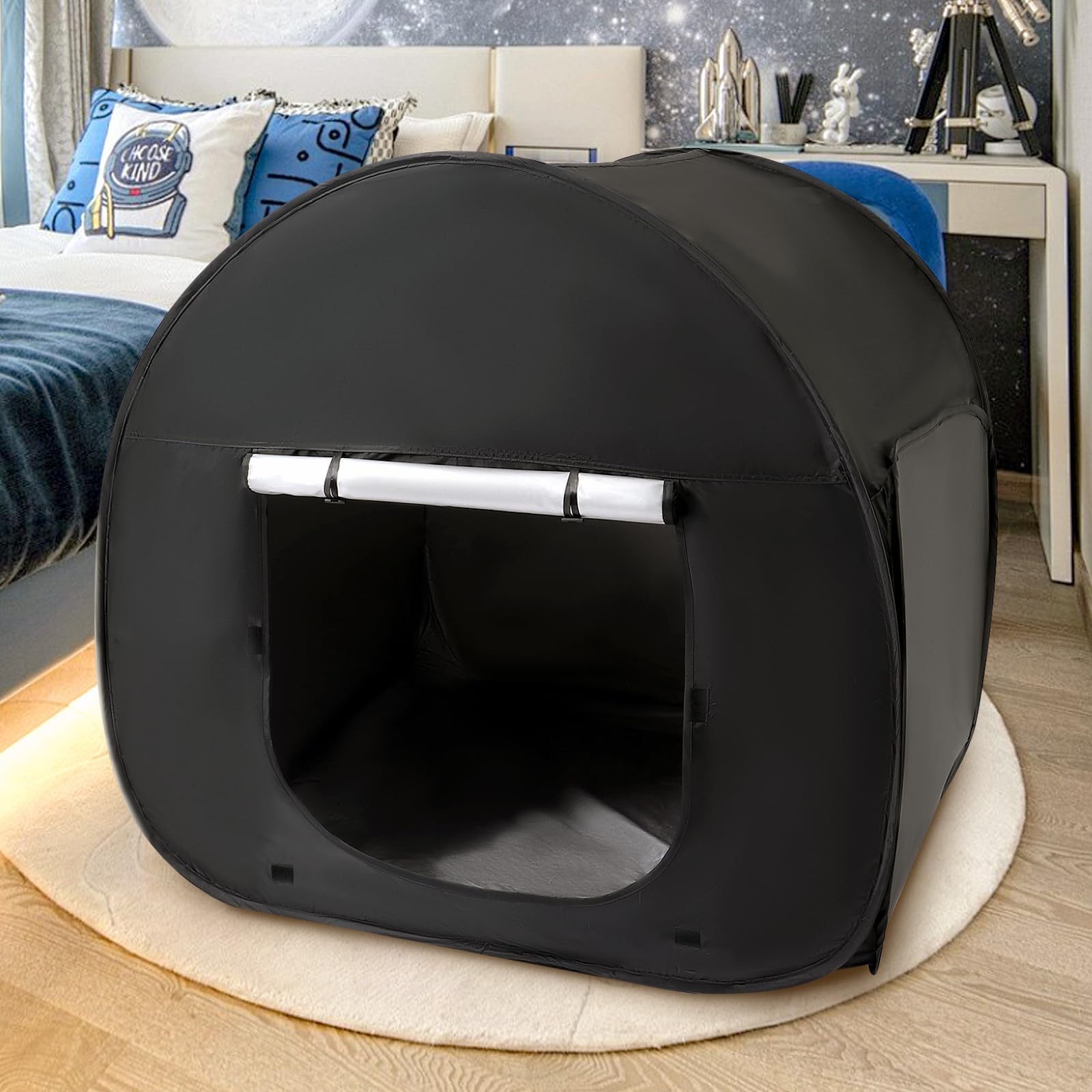Pop up Tent for Kids,Sensory Blackout Tents,Blackout Play Tents with Curtain Strap and Bag,Pop up Kids Playhouse for Indoor Kid Play Sleep Read,Black Out Sensory Tent For Autistic Children