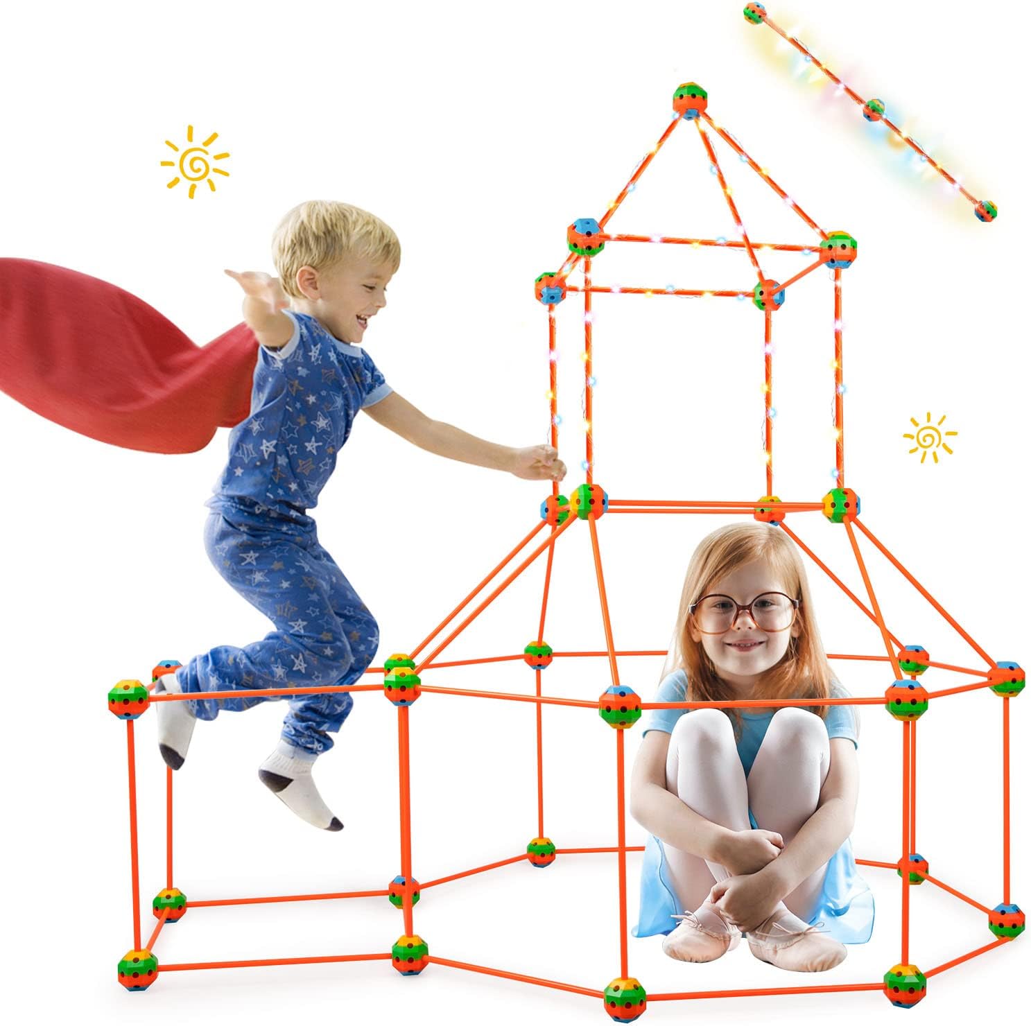 Cybermars Fort Building Kit, Building Toys with LED Lights for Kids Ages 4-8 8-12, Learning Toys DIY Building Castles Tunnels Play Tent Rocket Tower, Gift Ideas for Birthday Christmas New Year, 108PCS