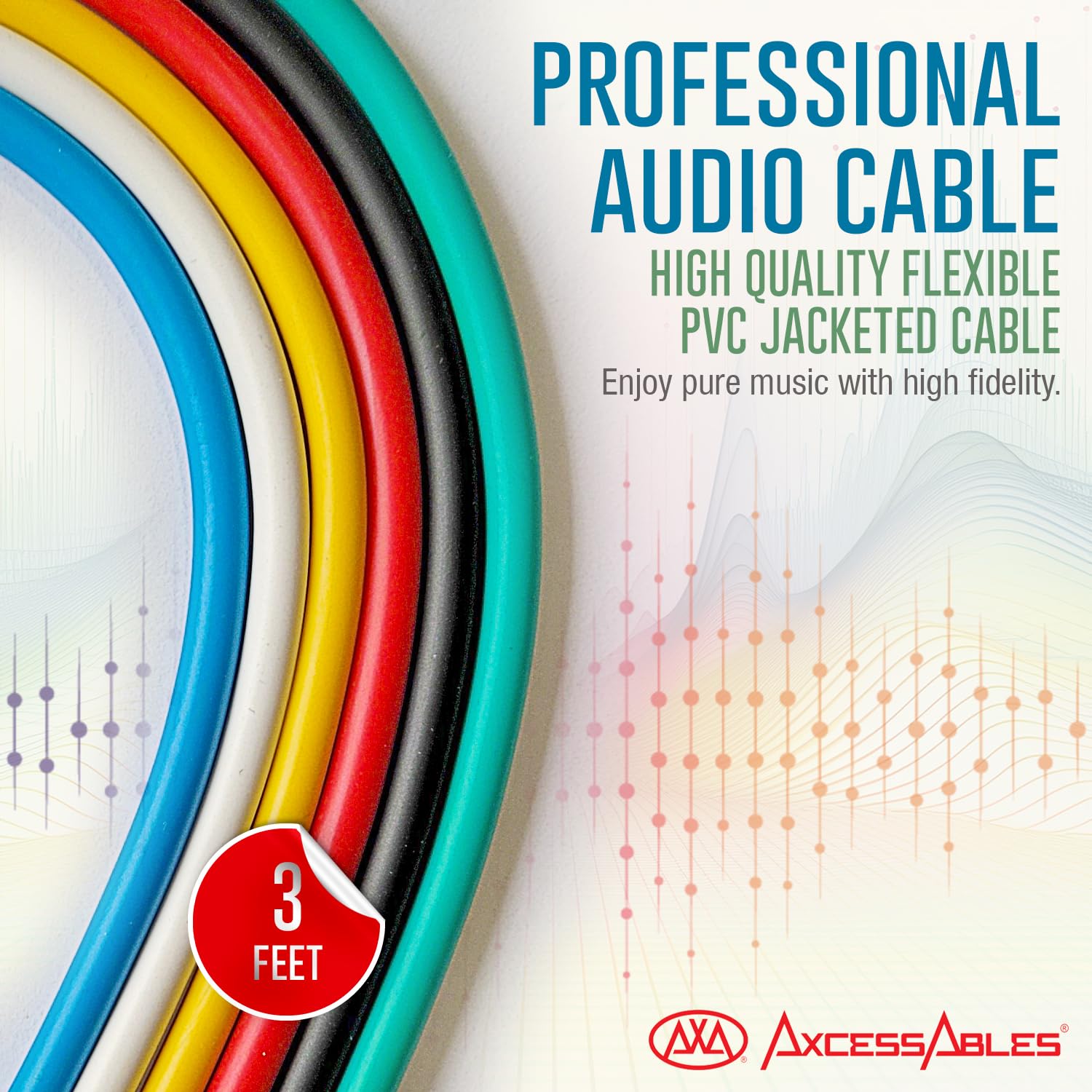 AxcessAbles - Cables de amplificador de ángulo recto de 1/4 pulgadas para bajo y guitarra eléctrica, alambre de cobre OFC de alta calidad, cable de instrumento recto TS de 3 pies a 1/4 de pulgada