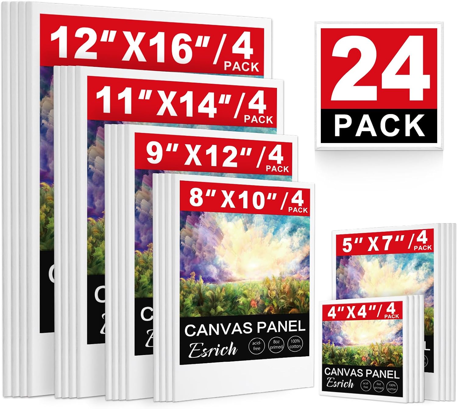 ESRICH 24 Pack Canvas Boards for Painting, Paint Canvas for Adults & Kids