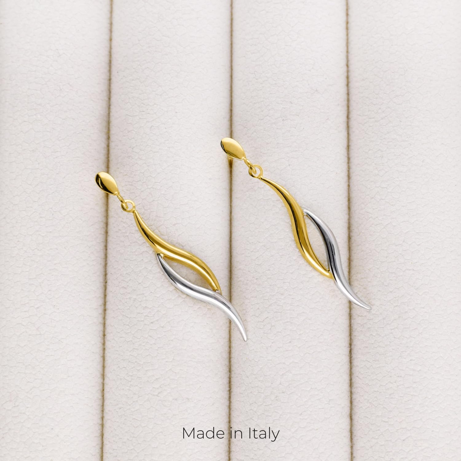 forme di Lucchetta Lange Ohranhänger 9 Karat Weißgold und Gelbgold | 375 Echtgold, Gold Ohrringe Damen, Hochwertiges Schmuck, hergestellt in Italien