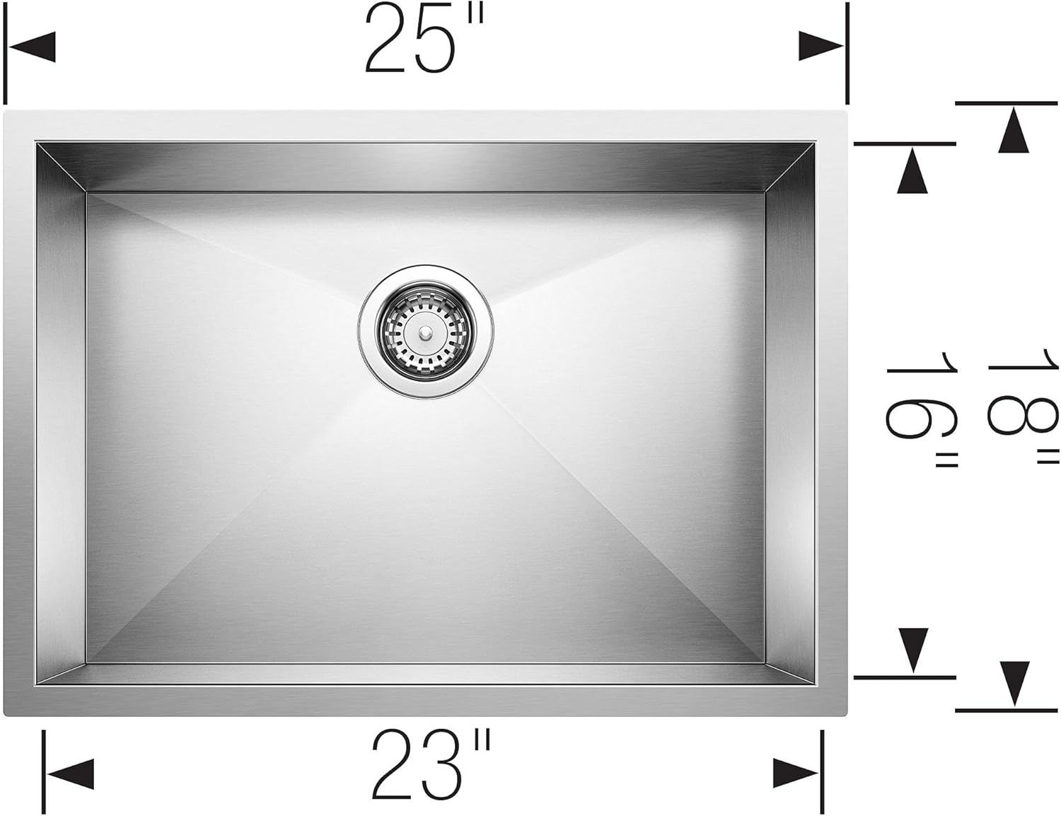 Blanco 515819 16-Inch Precision Medium Bowl Undermount Sink, Stainless Steel
