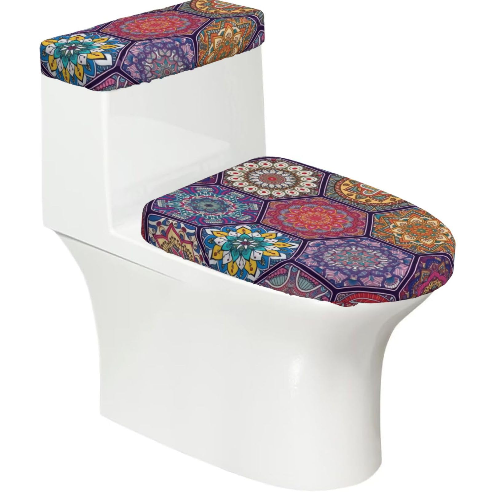 Mrowyc Black Beautiful Hexagon Printed Toilet Seat Set - Set Of 2 - Universal Toilet Seat Cover - Housewarming Birthday Christmas Gift