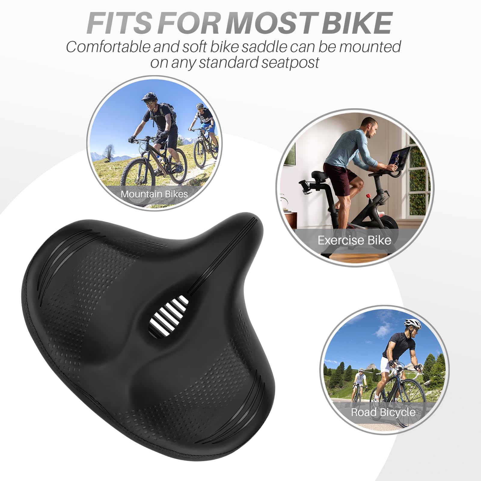 Selle de vélo surdimensionnée pour Peloton Bike & Bike+, coussin de siège confortable compatible avec Peloton, Spin Bike, vélos de route ou d'appartement, selle de rechange large pour homme et femme,