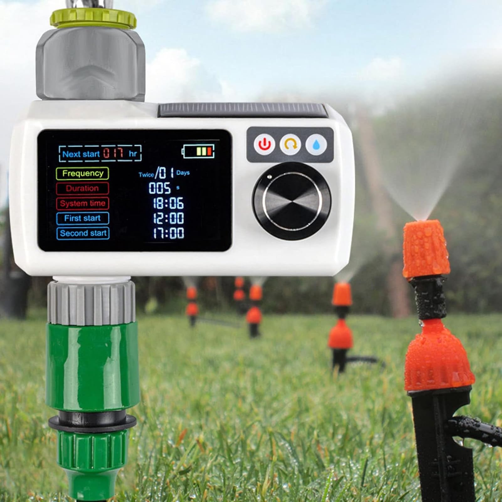 Timer for Irrigazione Solare, Sistema di Irrigazione con Ritardo Pioggia, Controller for Irrigazione, Timer for Rubinetto Esterno da Giardino for Prato, Giardino e Patio