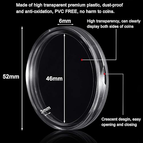 Miniatura 6 de WAEKIYTL Cápsulas de monedas de 1.811 in con junta de espuma de 11 tamaños y caja organizadora de almacenamiento de plástico, estuche de