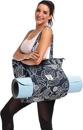 Miniatura 5 de WLLWOO WLLWOO Bolsas de yoga para mujer con esterillas de yoga, bolsas de transporte de lona para pilates, hombro, para viajes, oficina, playa, Hoja