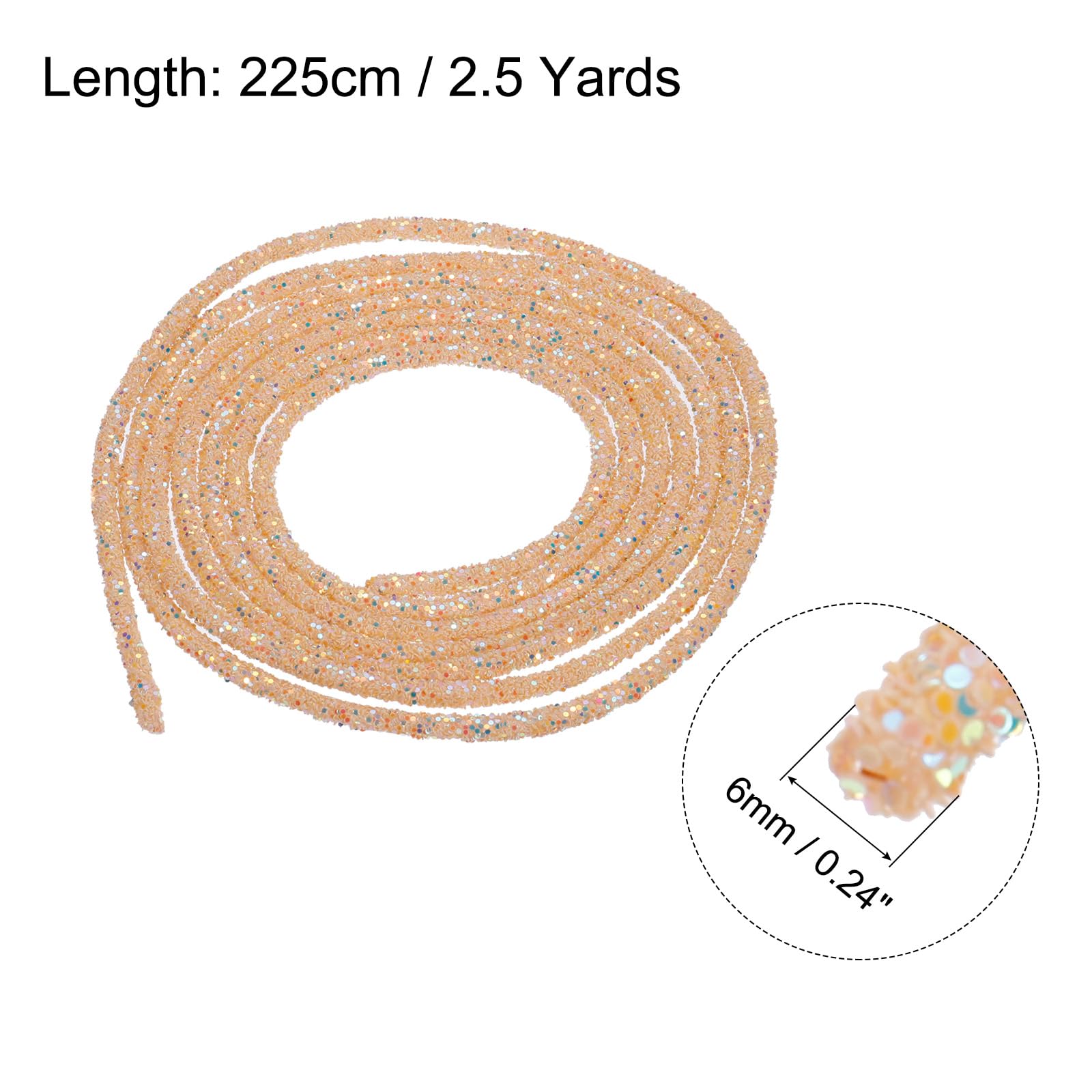 sourcing map 5 Yard 6mm 0.24 inch Glitter Sequins Rope Sequins Rhinestone Tube Cord for DIY Wedding Dresses Costume Clothing Shoes Jewelry Accessory Clear White — view 99