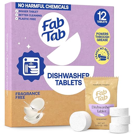 Fab Tab Dishwasher Tablets, Unscented, A Plastic Free Dishwasher Pod Alternative, Powers Through Grease, Leaves No Residue, Safe for The Whole Family, Individually Wrapped