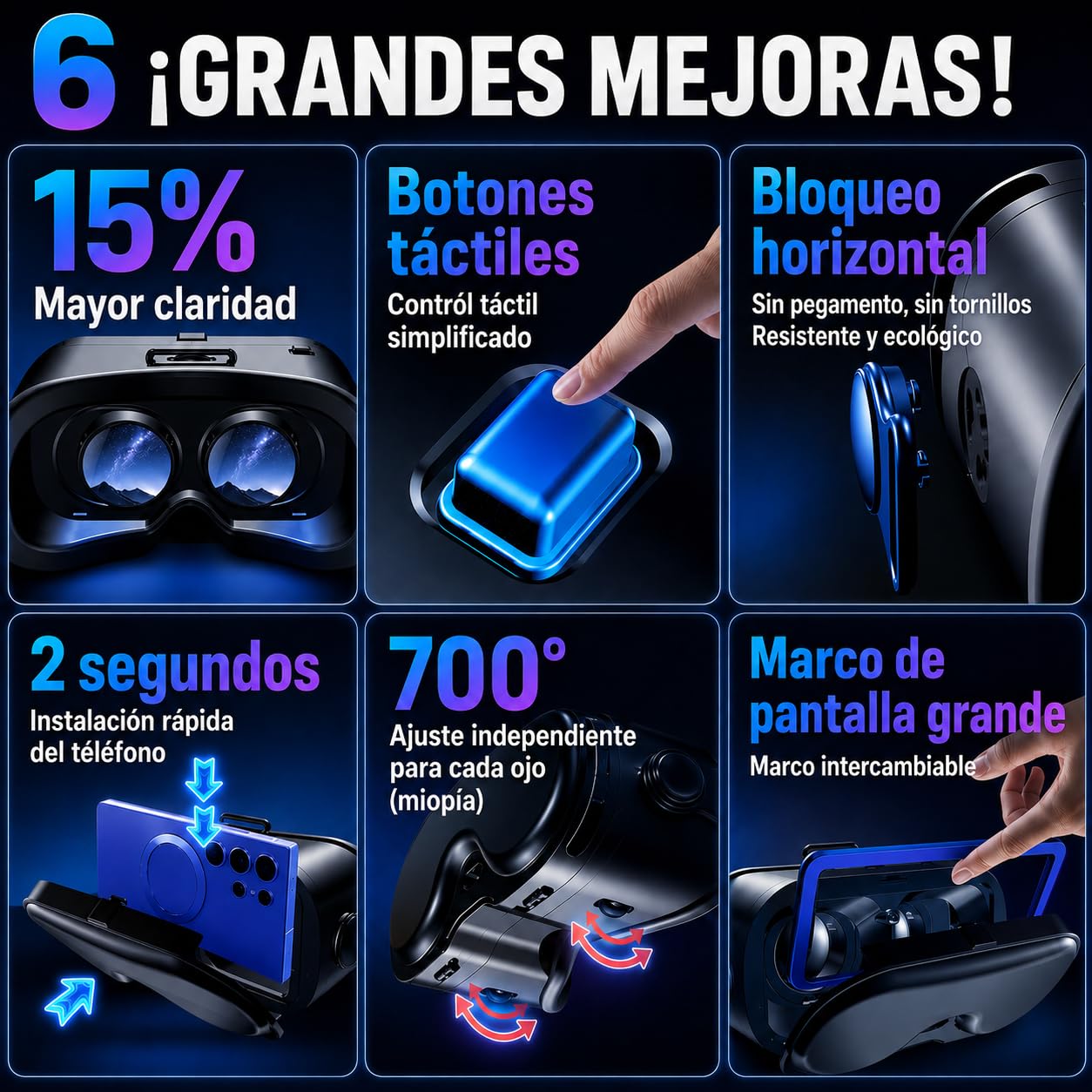 Gafas VR para Móvil con Mando - Gafas de Realidad Virtual 3D Ajustables (Miopía 0-700°) y Protección Facial Anti-Luz Azul - Compatible Android/iOS (5-7") - Regalo Ideal para Niños, Hombres y Mujeres
