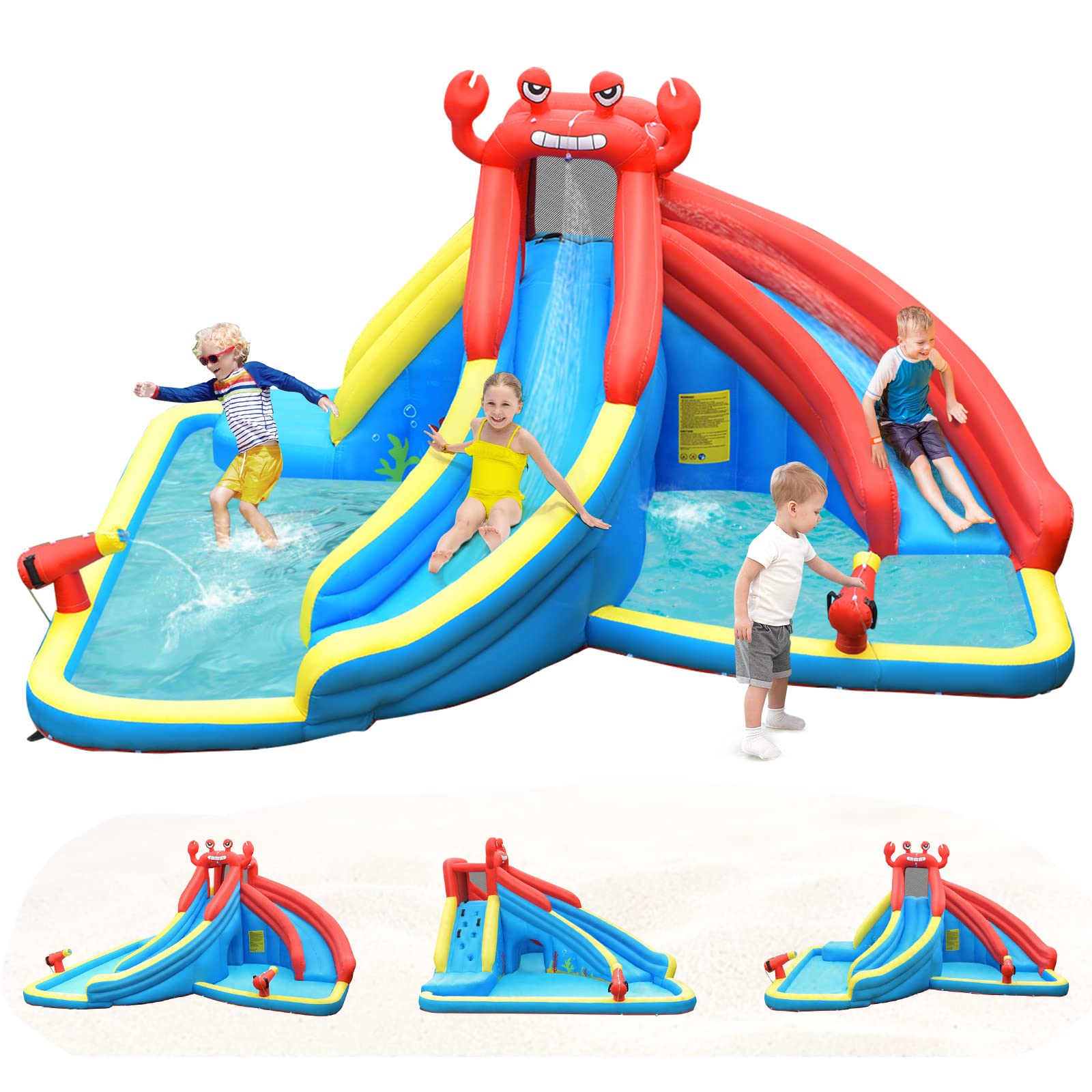 GOPLUS Castillo Hinchable, Inchable Infantil Interior Exterior, Cosido de Material Extra Rueso, Ninos Adecuado de 3 a 10 Años, Con Piscina, Toboggán Acuático, Tunnel, 500 x 400 x 250 cm