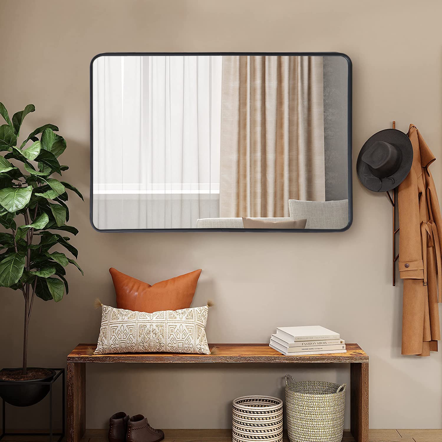 Amazon.com: ZenStyle Black Metal Framed Rectangular Wall Mirror 24  