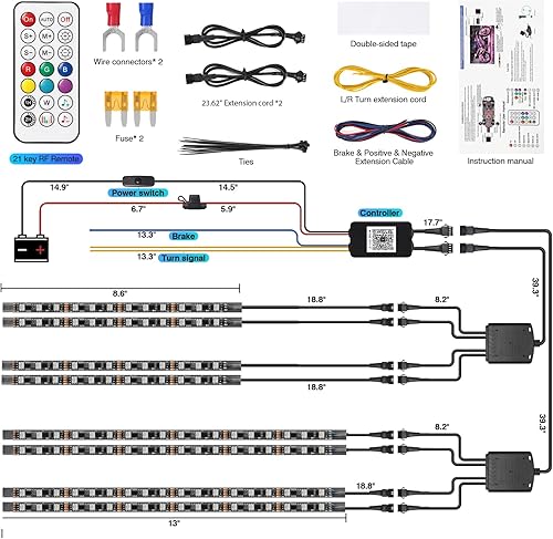 Miniatura 6 de Dreamcolor RGB+IC - Kit de luces LED para motocicleta con control remoto APPRF, luces LED de neón de 12 V, impermeable, multicolor para Harley Honda