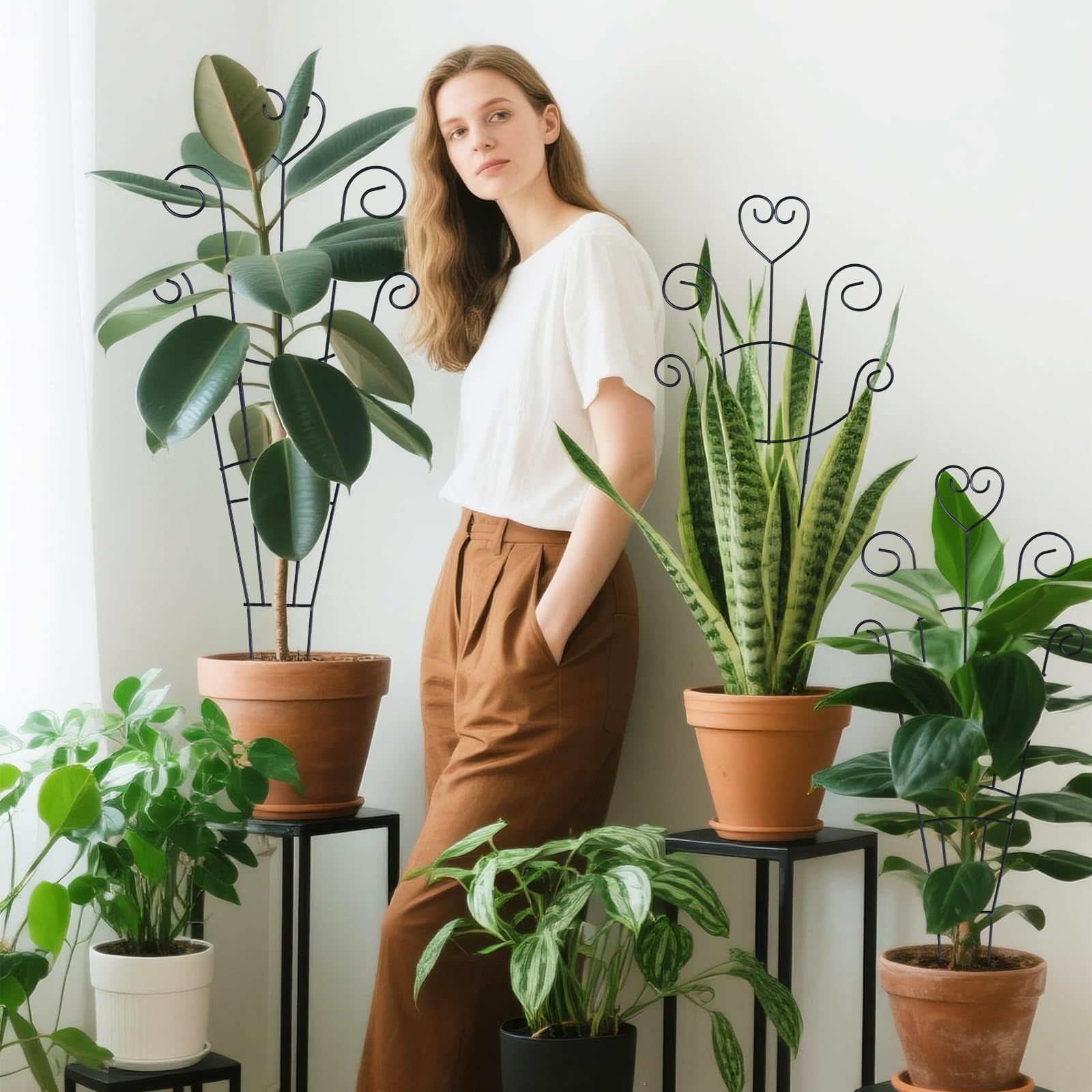 Lot de 4 treillis de 81,3 cm pour plantes grimpantes d'intérieur et d'extérieur en métal pour plantes en pot, support de plantes d'intérieur et d'extérieur pour lierre, Pothos, Monstera, Hoya, fleur