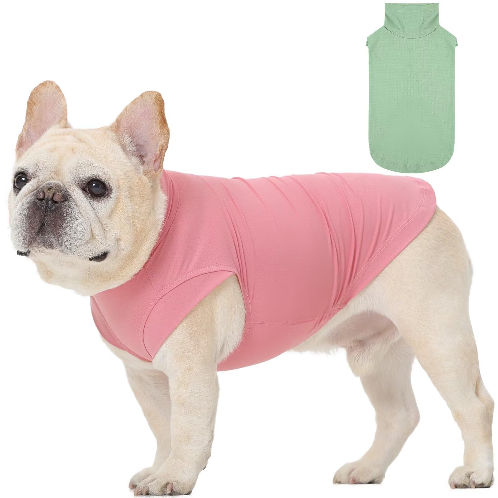 IECOii 2 Pack Dog Cooling Shirt for Sun Protection,Lightweight Vest Quick Dry for Dogs with Sensitive Skin,Lightweight UV Protective Vest for Outdoor Activity,Pet Tee Shirts Green&Pink M
