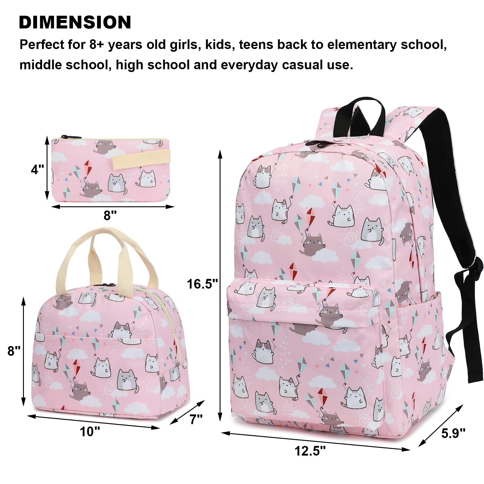 Mochilas Escolares Niña, 3 en 1 Mochila Escolar Chica Mochila Colegio con Bolsa de Almuerzo Estuche de Lápices