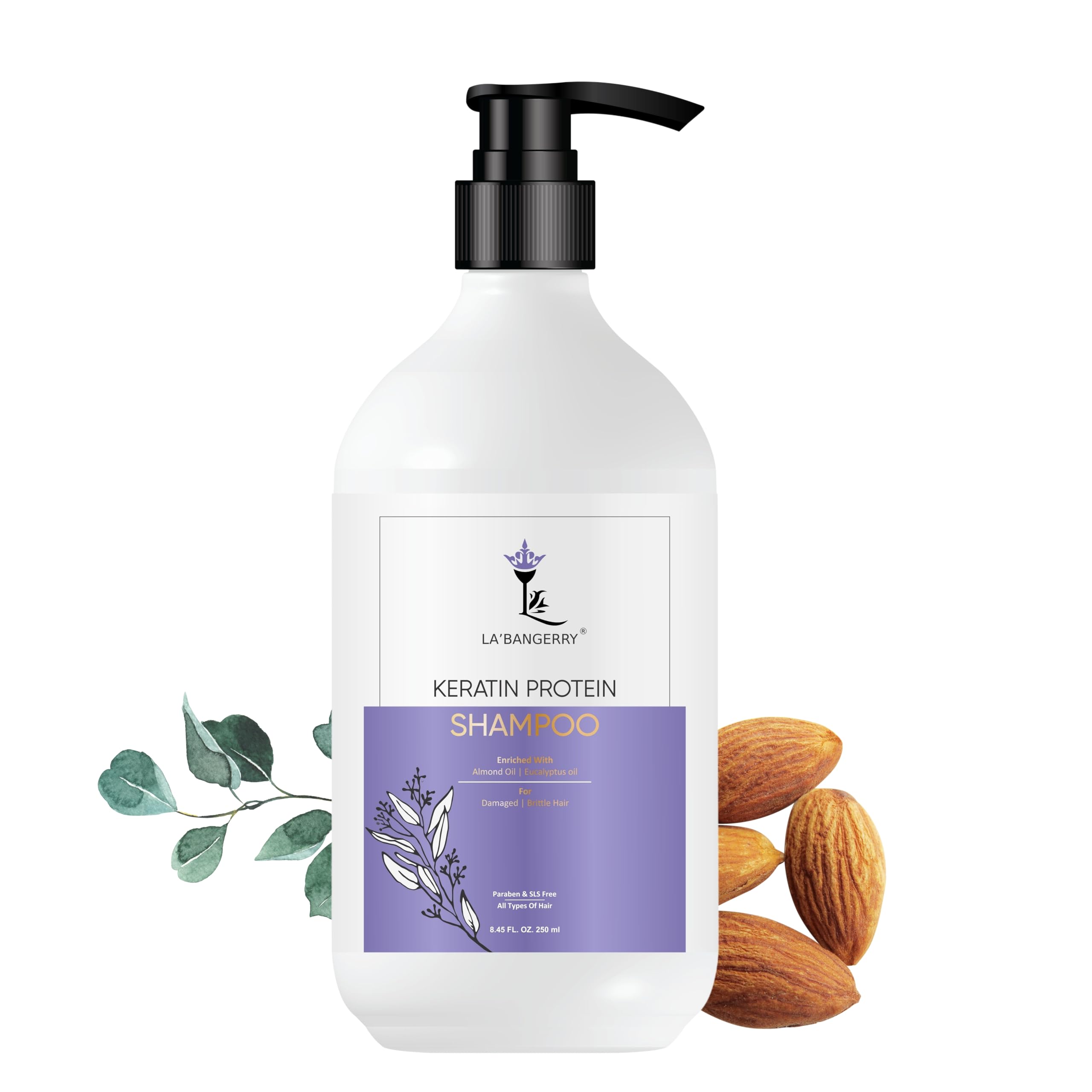 LA’BANGERRY Keratin Protein Shampoo for Deep Cleansing, Frizz Control, Nourishing Hair Enriched with Eucalyptus Oil & Almond Oil - 250 ml