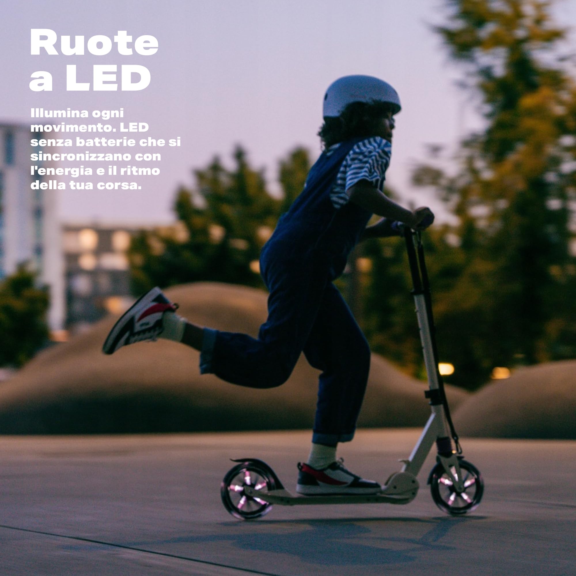Movino Monopattino Urbano per Bambini e Adulti - Pieghevole - Scooter con Ruote LED Grandi 180 mm - Manubrio Regolabile - fino a 100 kg - City Light