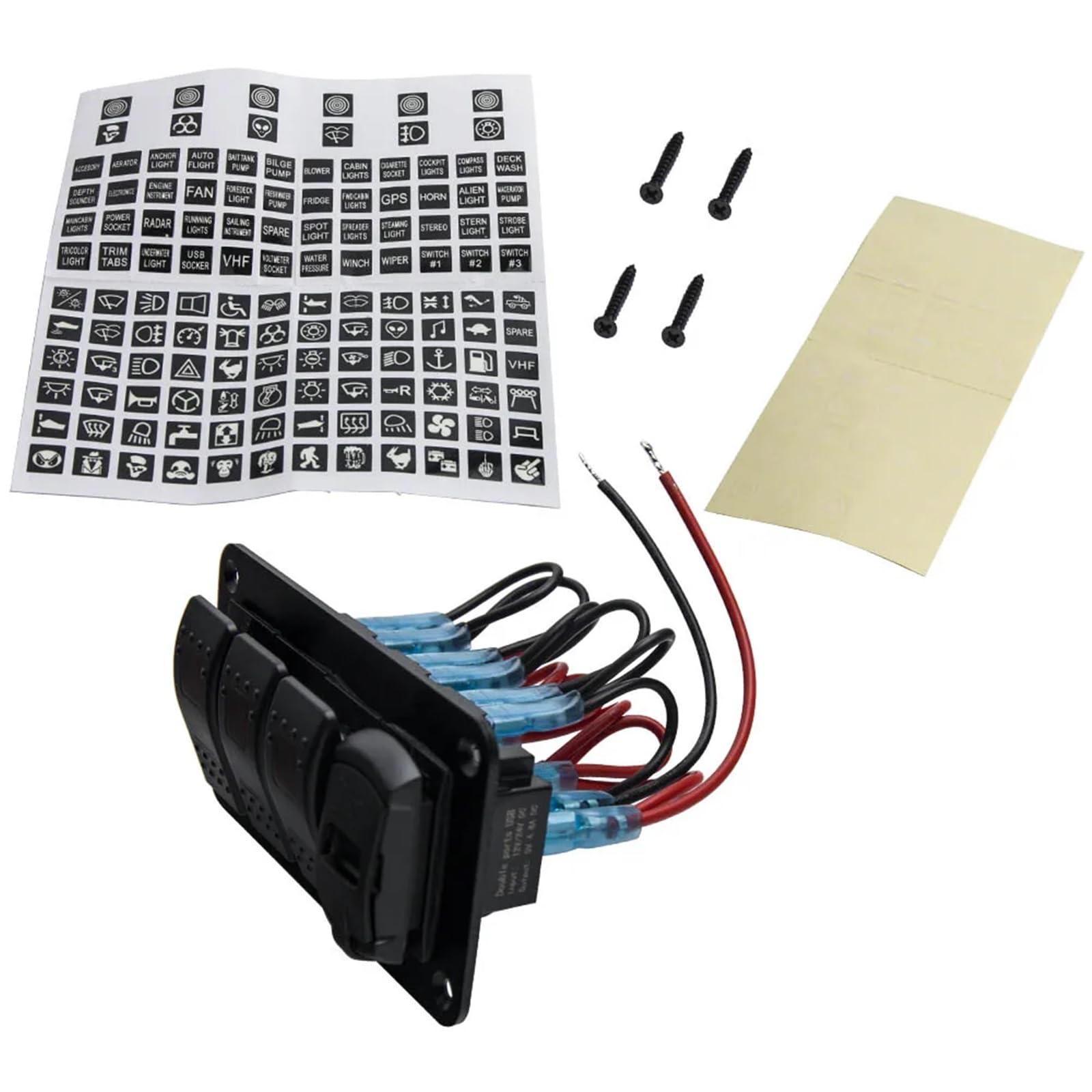 4-krotny panel przełączników kołyskowych z czerwoną diodą LED USB do samochodów, łodzi, kamperów, ciężarówek Motoryzacja łodzi