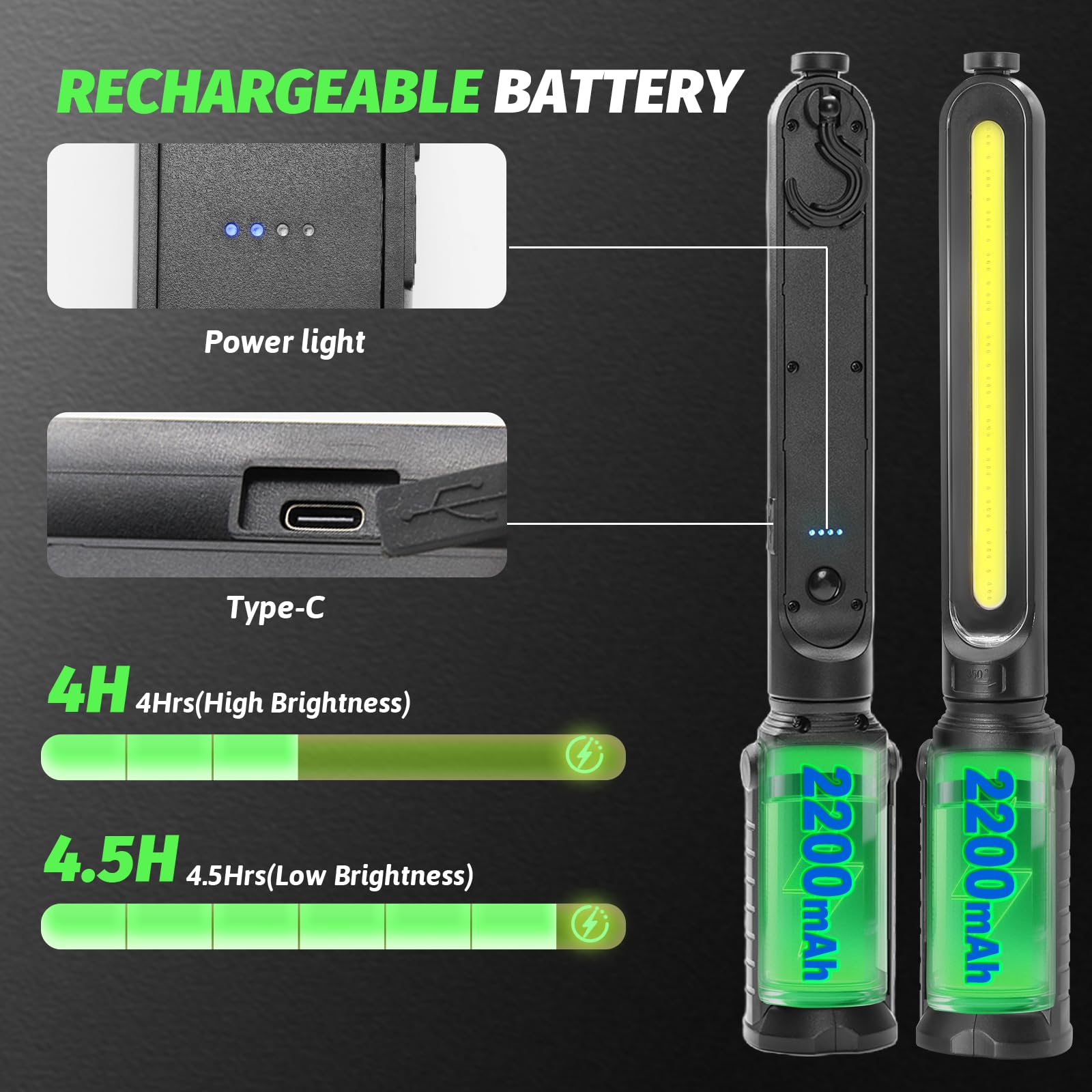 Wiederaufladbare magnetische Arbeitslichtleiste mit Sensormodus, Einzel- oder Doppelnutzung LED-Unterhaubenlicht, tragbares schnurloses Falllicht für Autoreparatur, Inspektion, Werkstatt