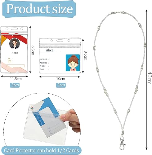 Miniatura 6 de Zonon Cordón para insignia de perlas con 4 soportes de identificación para mujer, con cuentas para el cuello de perlas artificiales, cordón para