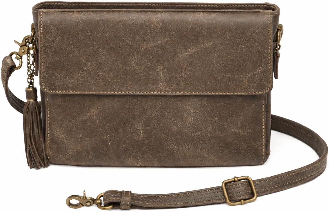 Gun Tote'n Mamas Distressed Brown Leather Crossbody Organizer Purse