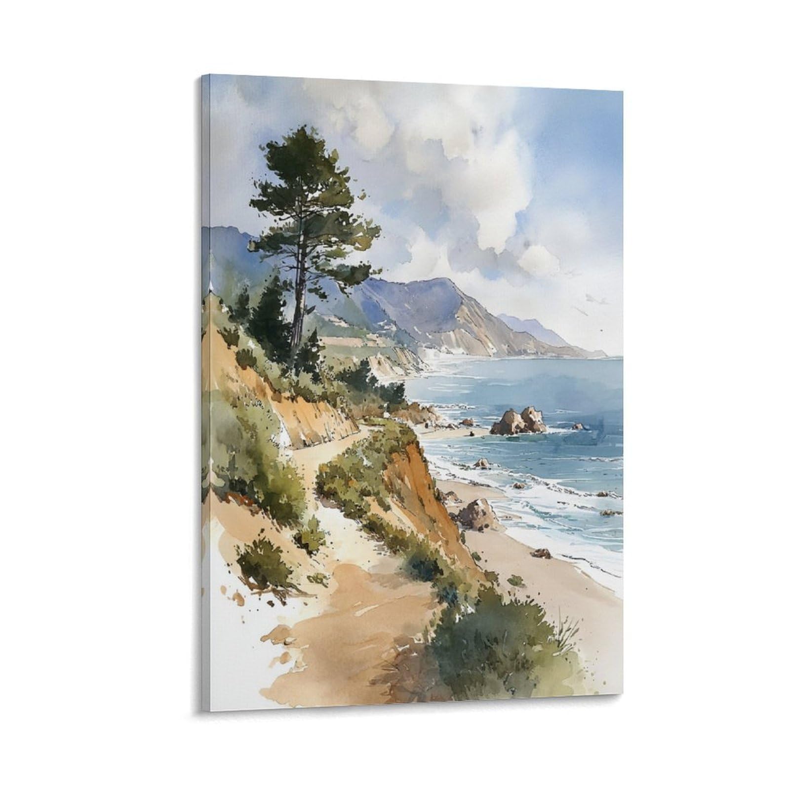 XWYMXZ Pebble Beach Coastal 24x36inch(60x90cm) Vintage Travel Poster Watercolor Canvas Art