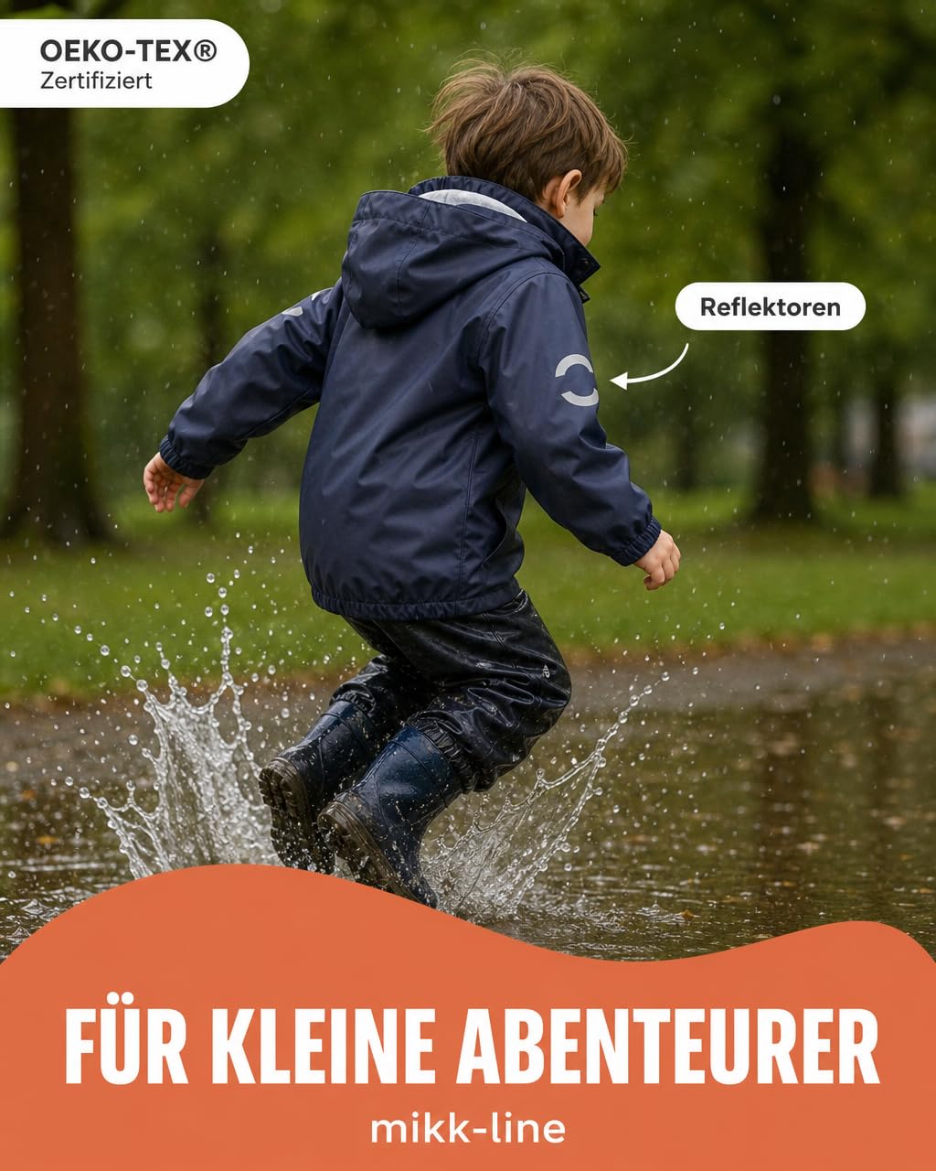 Mikk-line Giacca impermeabile unisex per bambini, impermeabile e antivento, giacca impermeabile per ragazze e ragazzi con riflettori e cappuccio rimovibile | giacca leggera Oeko-Tex