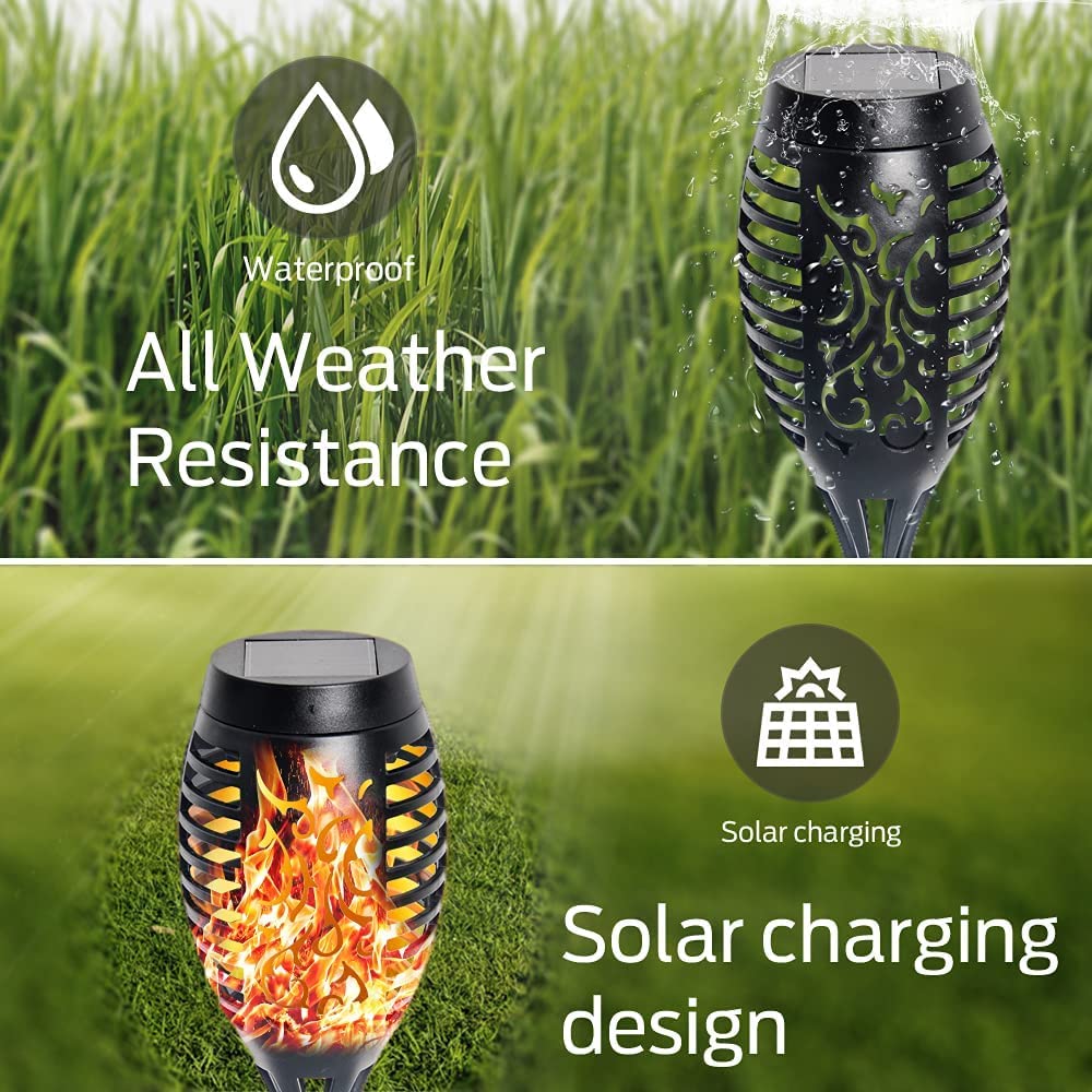 12 LED parpadeante antorcha luces solares impermeables al aire libre mini luces solares de llama decoración de camino (paquete de 6)