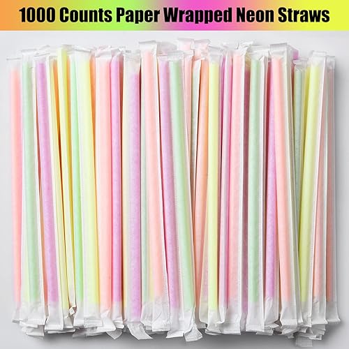 Miniatura 3 de ALINK 1000 popotes de plástico flexible de neón, envueltos individualmente, popotes flexibles desechables, 7.75 x 0.23 pulgadas