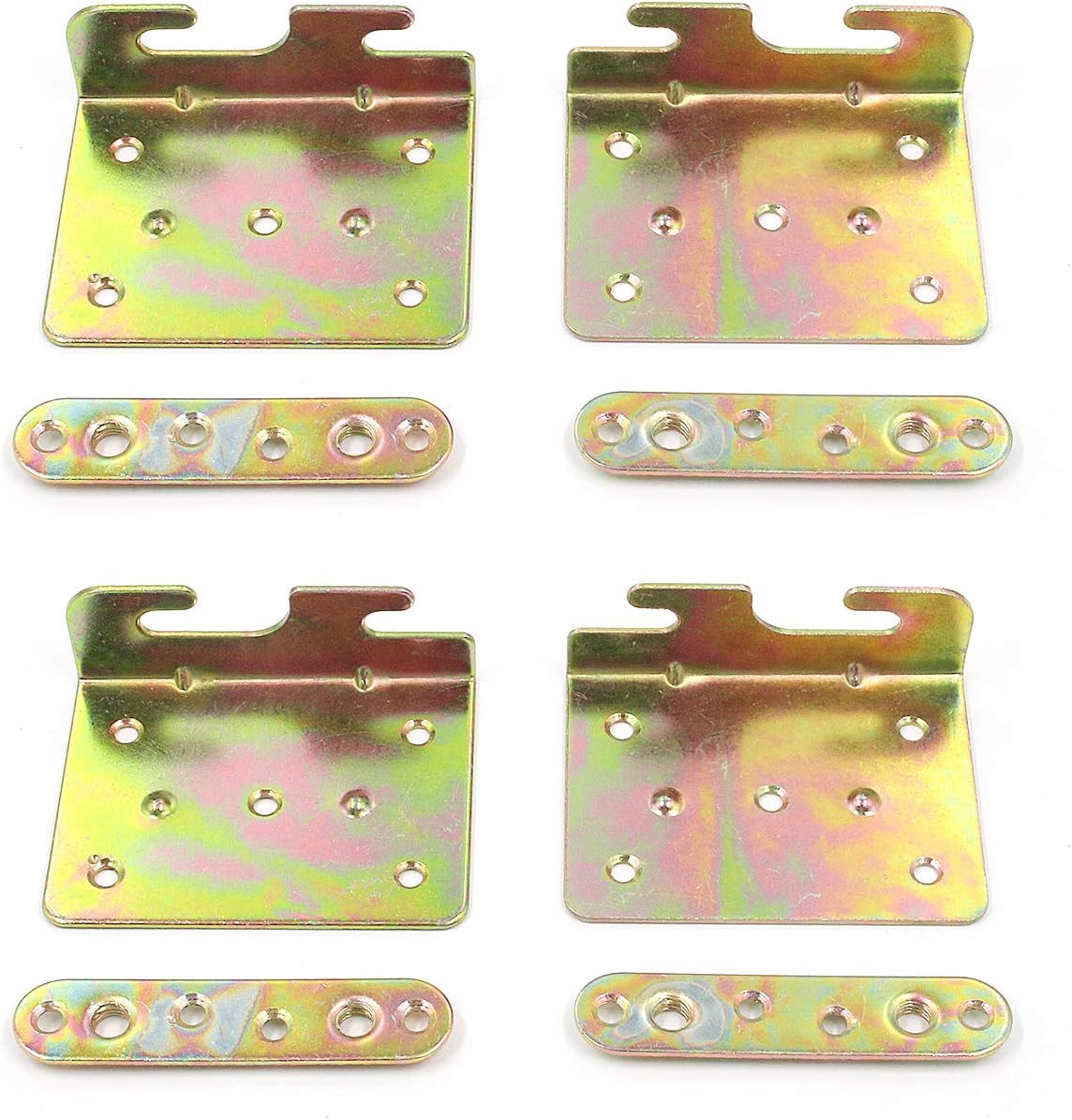 4 Pcs Universal Beds Rail Bracket Iron Bed Plates Hook on Conversion Brackets for Headboard Footboard Replacement Heavy Duty Hook on Bed Rails, Colored Zinc Finish