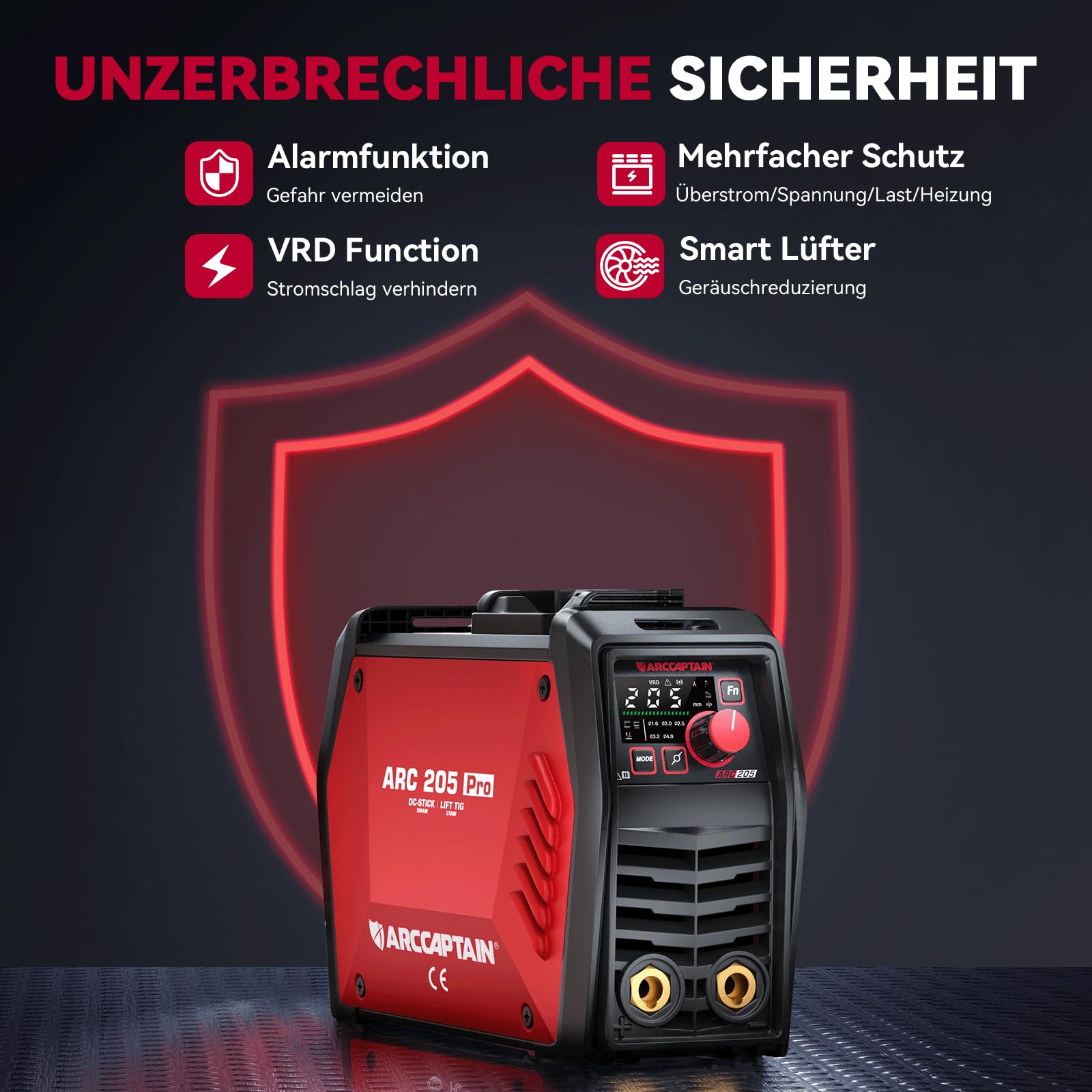 ARCCAPTAIN iControl ARC205 Pro Schweißgerät [App-Steuerung] 205 Amp ARC/Lift TIG Schweißgerät, LED-Anzeige, IGBT Inverter 230V MMA Schweißgerät mit Warmstart, Lichtbogenkraft und Anti-Stick