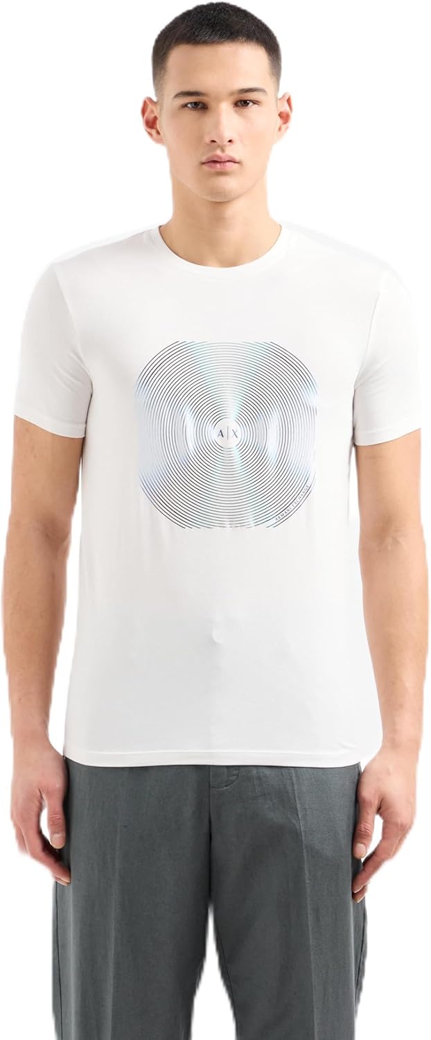 Armani Exchange Mens Slim Fit Stretch Cotton Music Record Graphic Logo Tee