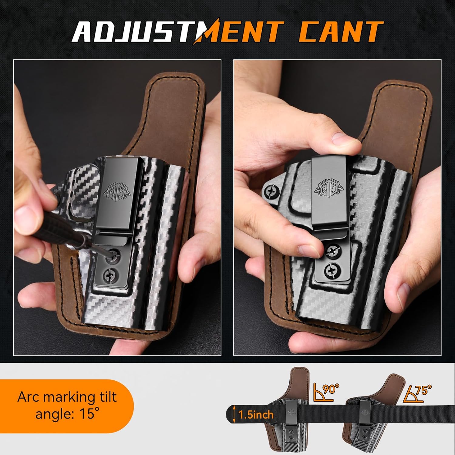 IWB Holster Compatible with Glock G19/19X Gen 3-5, G23/32 Gen 3-4, G44/45 Kydex Leather Hybrid Holster Concealed Carry Pistol Holster for Appendix Inside Waistband Right Handed (Black-G19)