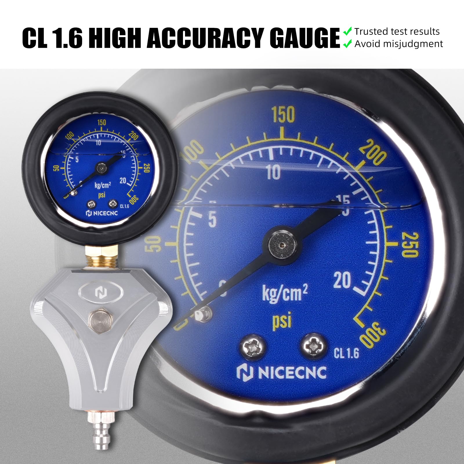 NICECNC Kit de comprobador de compresión de Cilindros de Motor con bujías de 10 mm, 12 mm y 14 mm para Motores de 2 y 4 Tiempos; manómetro de compresión y comprobaciones rápidas rutinarias del Motor