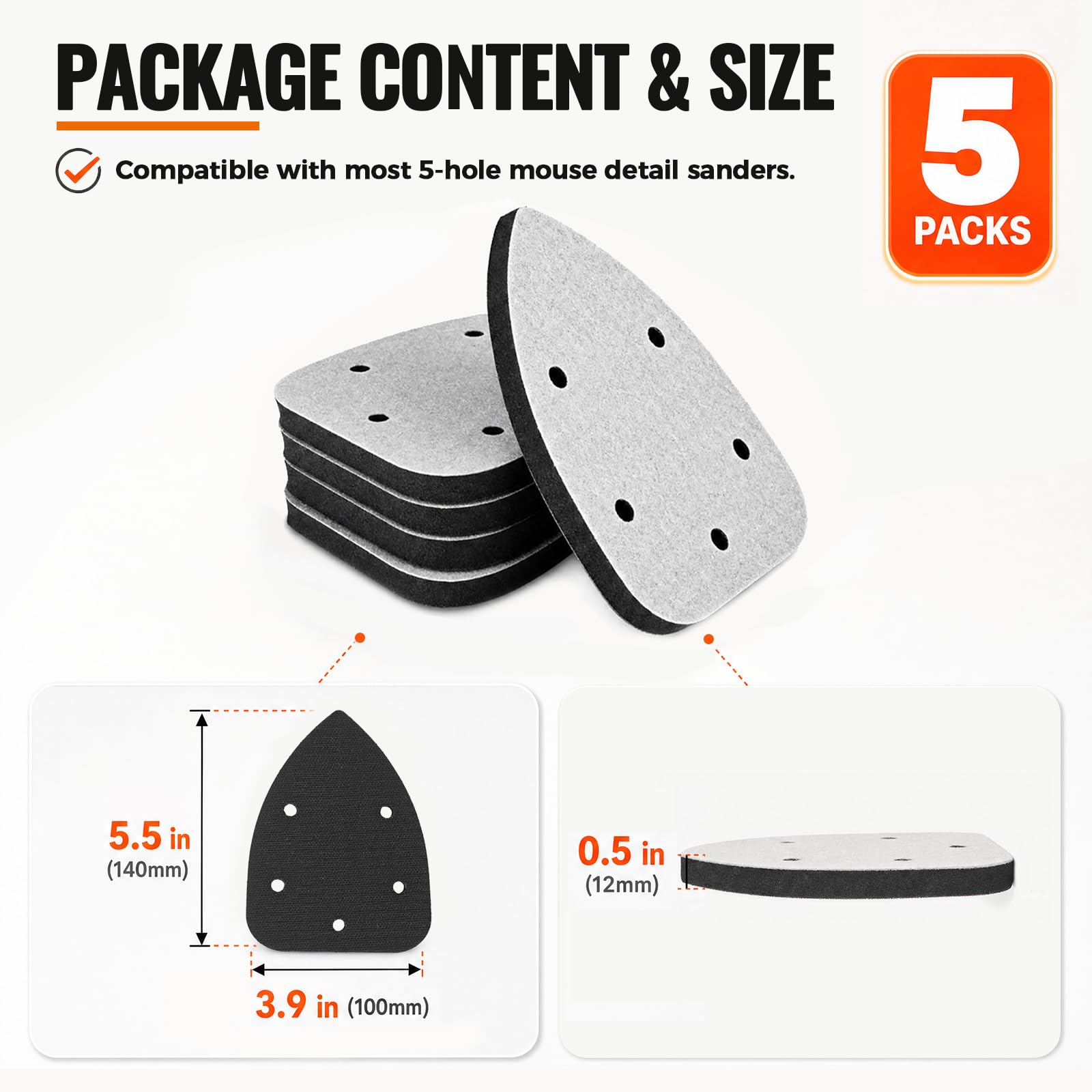 AOGROD Sanding Pads - 5 Pack for Detail Sanding -2 AOGROD Sanding Pads - 5 Pack for Detail Sanding -2