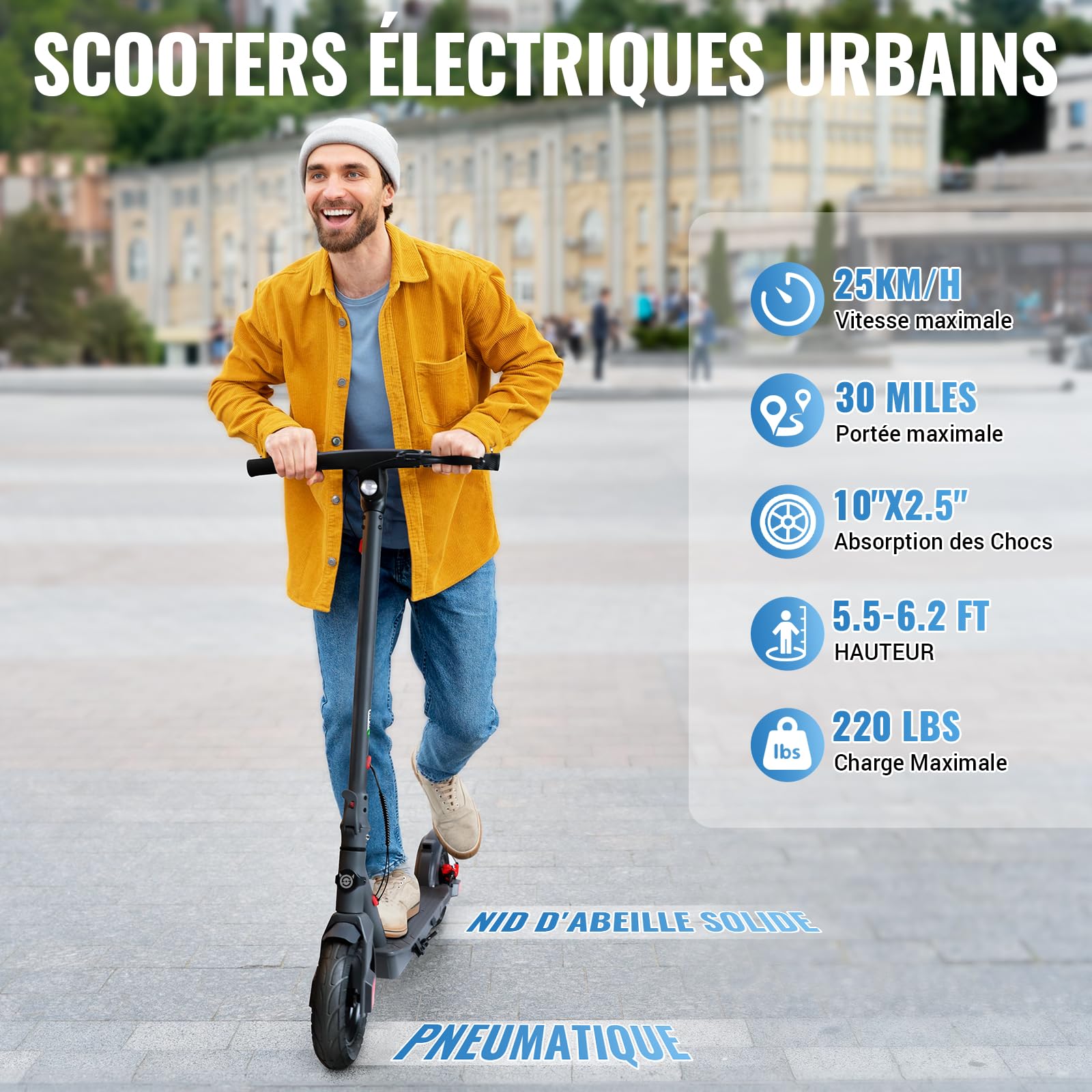 SISIGAD Trottinette Électrique Adulte 10 Pouces avec App, Portée Maxi 42km Batterie 36V 10.4AH Trottinette Électrique Pliable, Electric Scooter Adult 350W Vitesse Maxi 25km/h, avec Double Frein