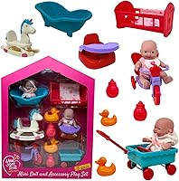 Vista 1 de Mini juego de muñecas de bebé, juego de muñecas pequeñas con accesorios para muñecas pequeñas y muebles de muñeca de 5 pulgadas, mini muñecas