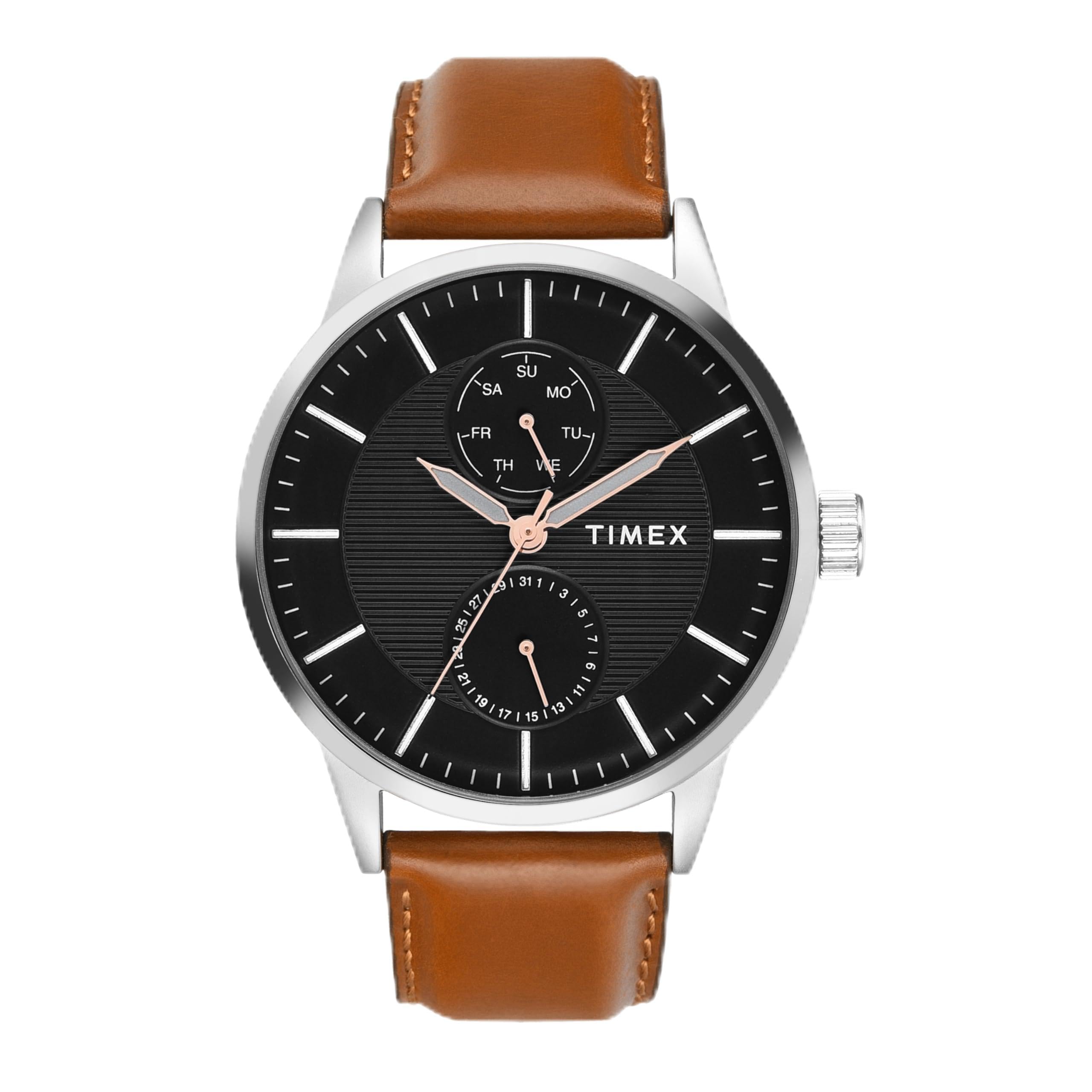 TIMEX Men Leather Black Dial Brown Band Round Multifunction Analog Watch- Tweg19913 (B0CQRPW7JZ) Amazon Price History, Amazon Price Tracker