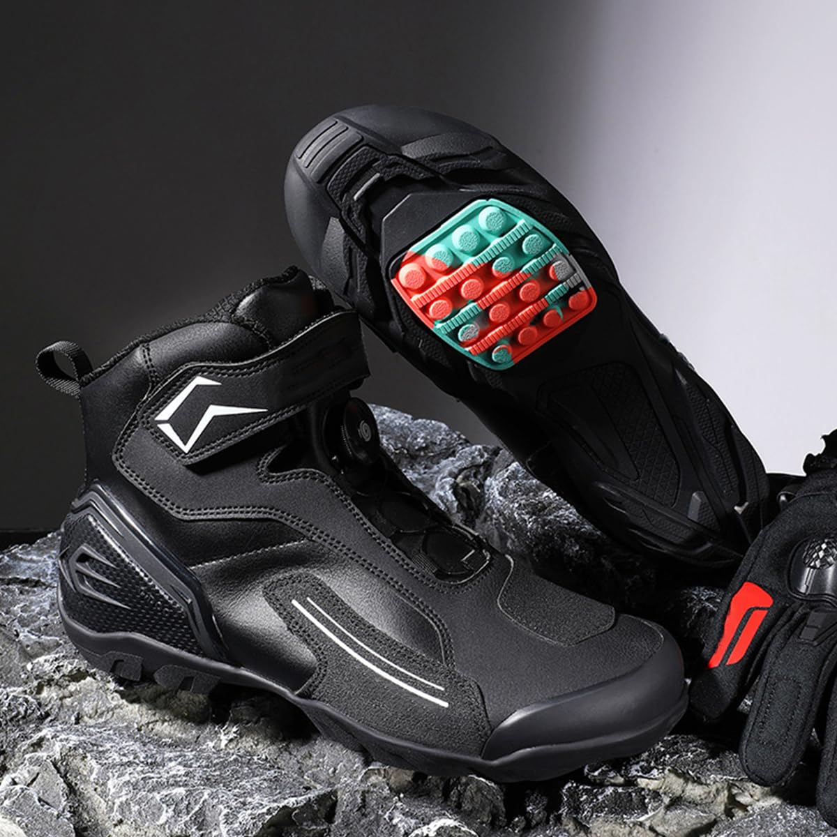 Scarpe Moto Uomo Stivali Moto in Pelle Rinforzate | Supporto alla Caviglia, Suola Antiscivolo, Impugnatura del Cambio, impermeabile, Enduro Adventure, Adulto