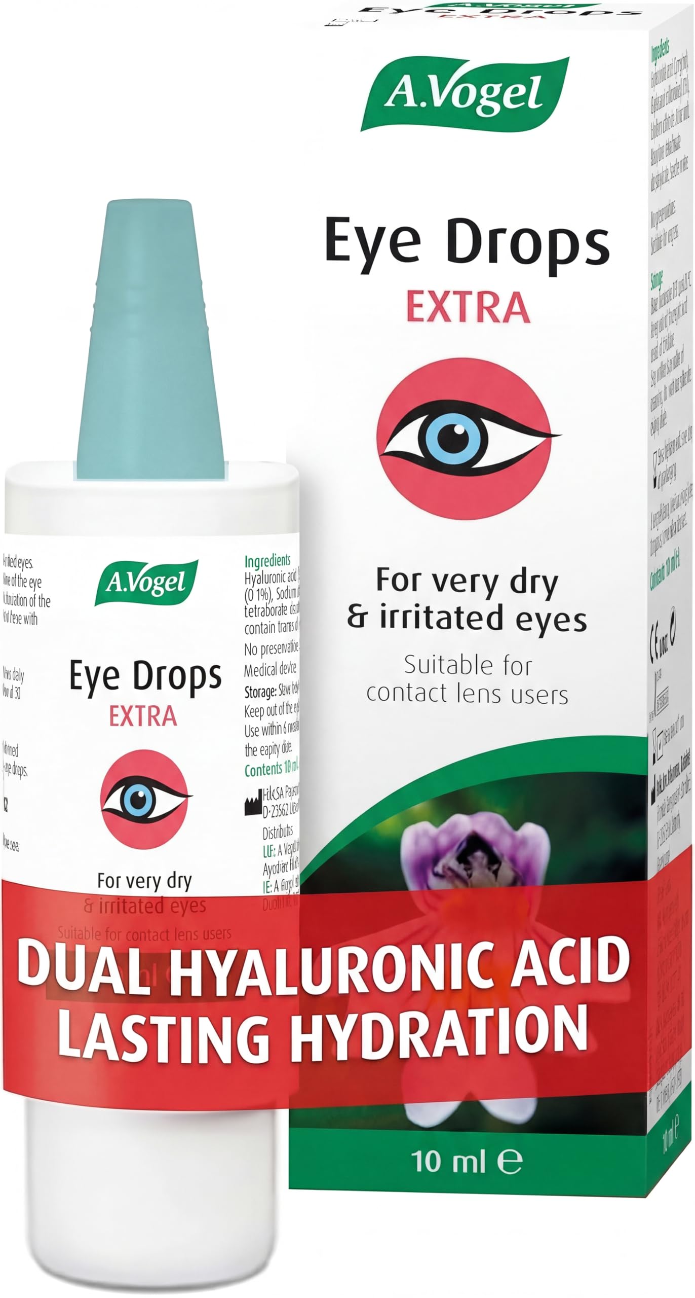 A.Vogel Extra Moisturising Eye Drops - Preservative-Free Lubricating Eye Drops for Dry Eyes - Dual Hyaluronic Acid for Long-Lasting Hydration - Contact Lens Friendly (10ml)