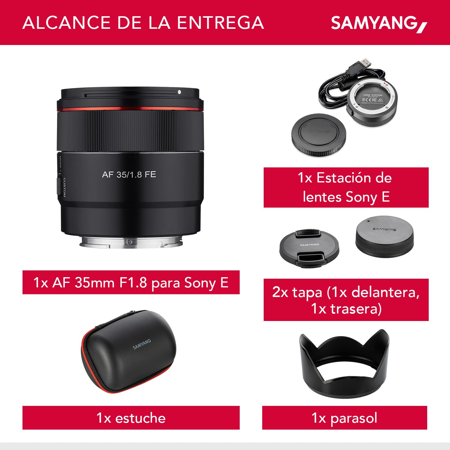 Samyang AF 35 mm F1,8 FE + estación de Lente para Sony E-Mount Full